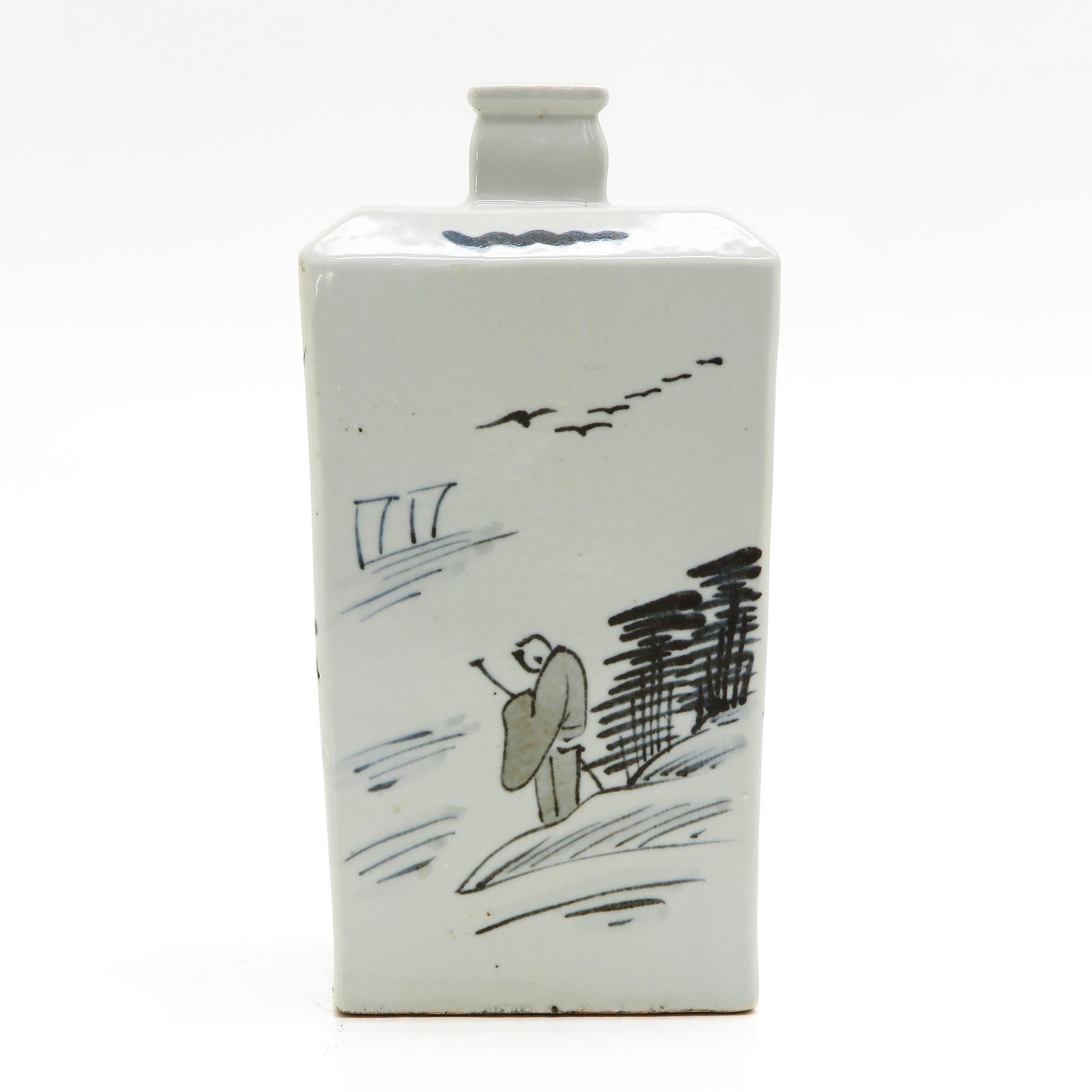 A Chinese Square Vase: Decorated with Chinese figures and bamboo trees, 28 cm. tall.