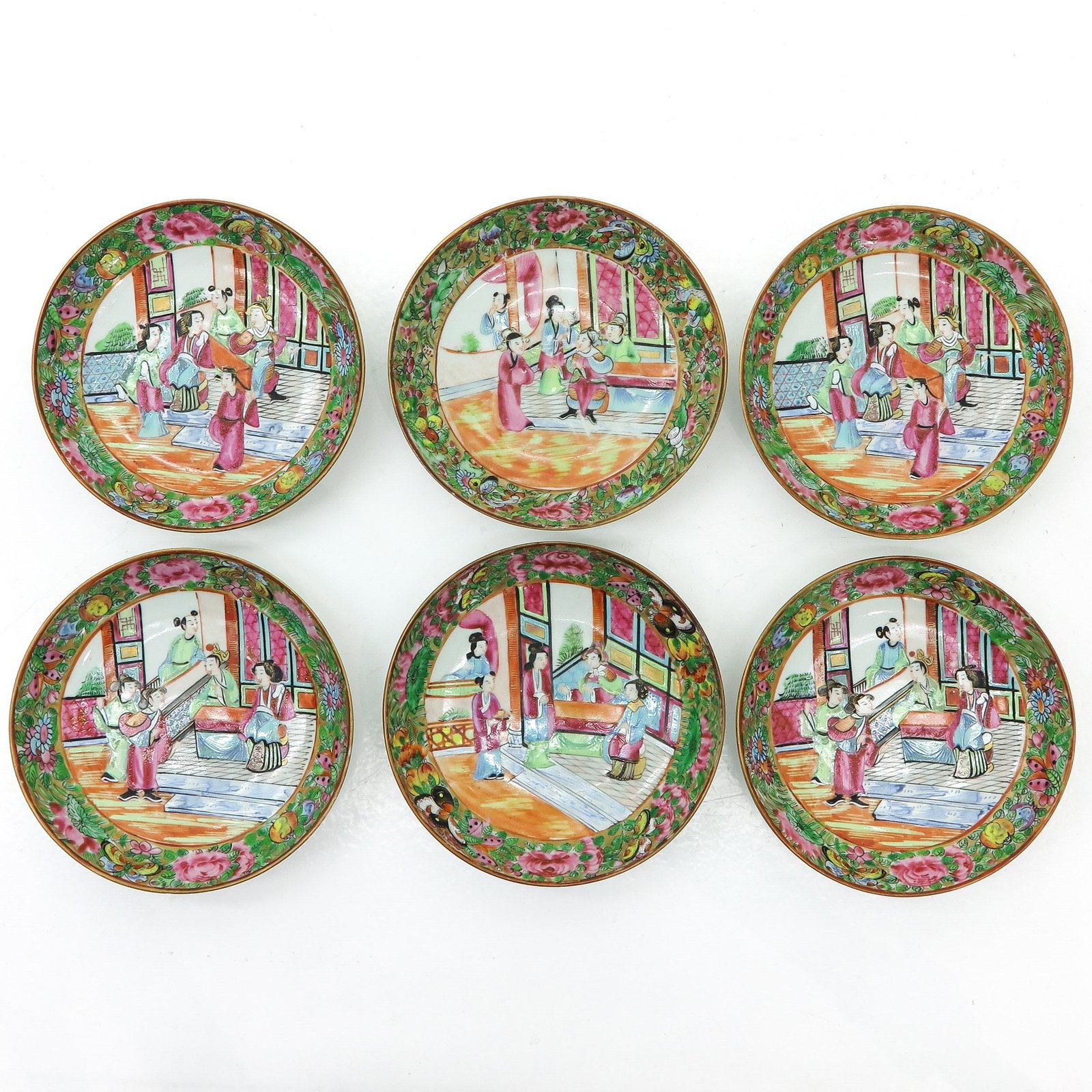 A Collection of 6 Cantonese Saucers: 15 cm. in diameter.