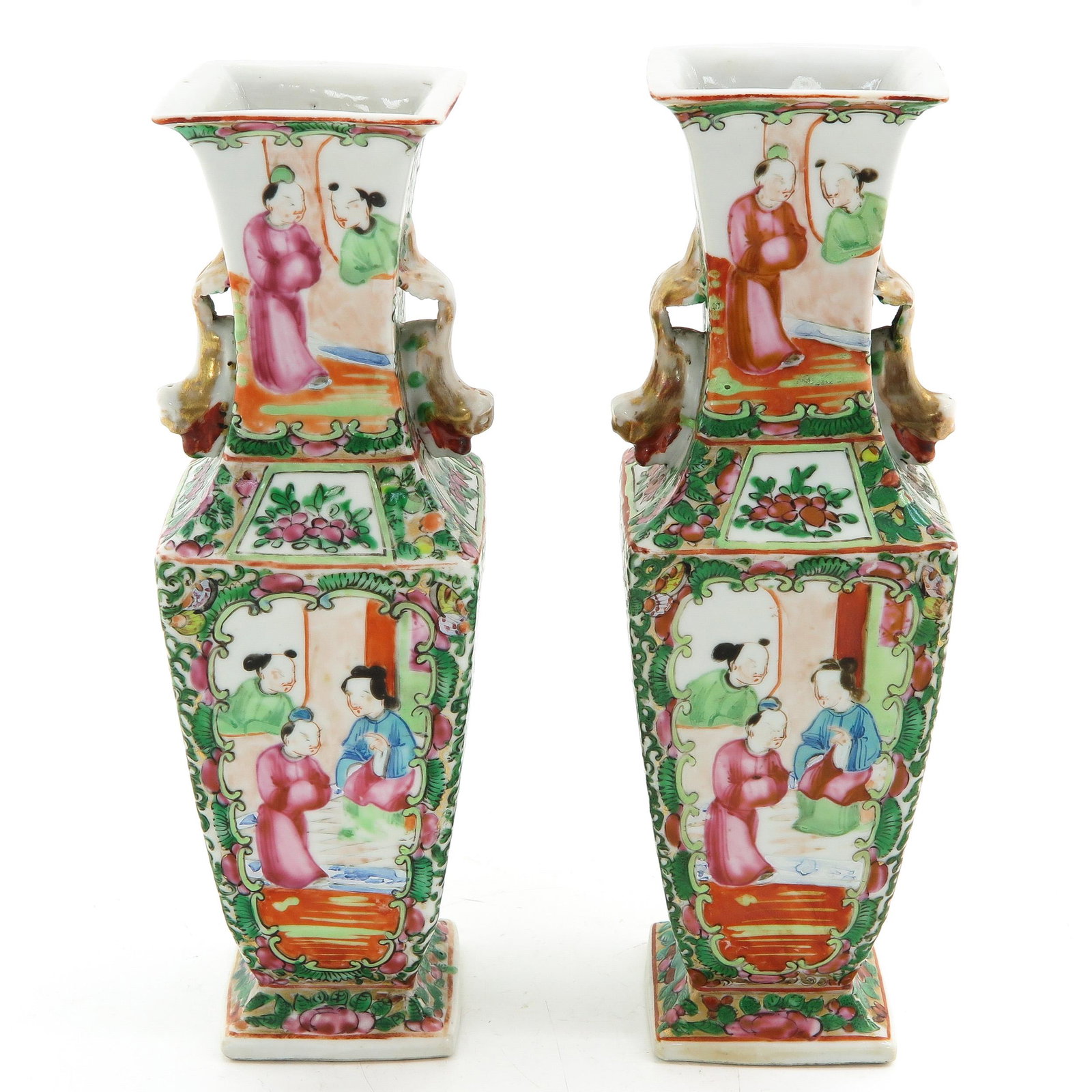 A Pair of Cantonese Vases: 24 cm. tall.
