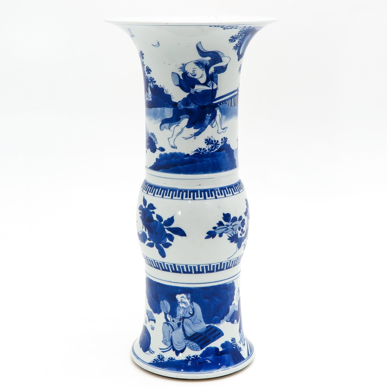 A Blue and White Vase: Decorated with Chinese figures and garden scenes, 45 cm. tall.