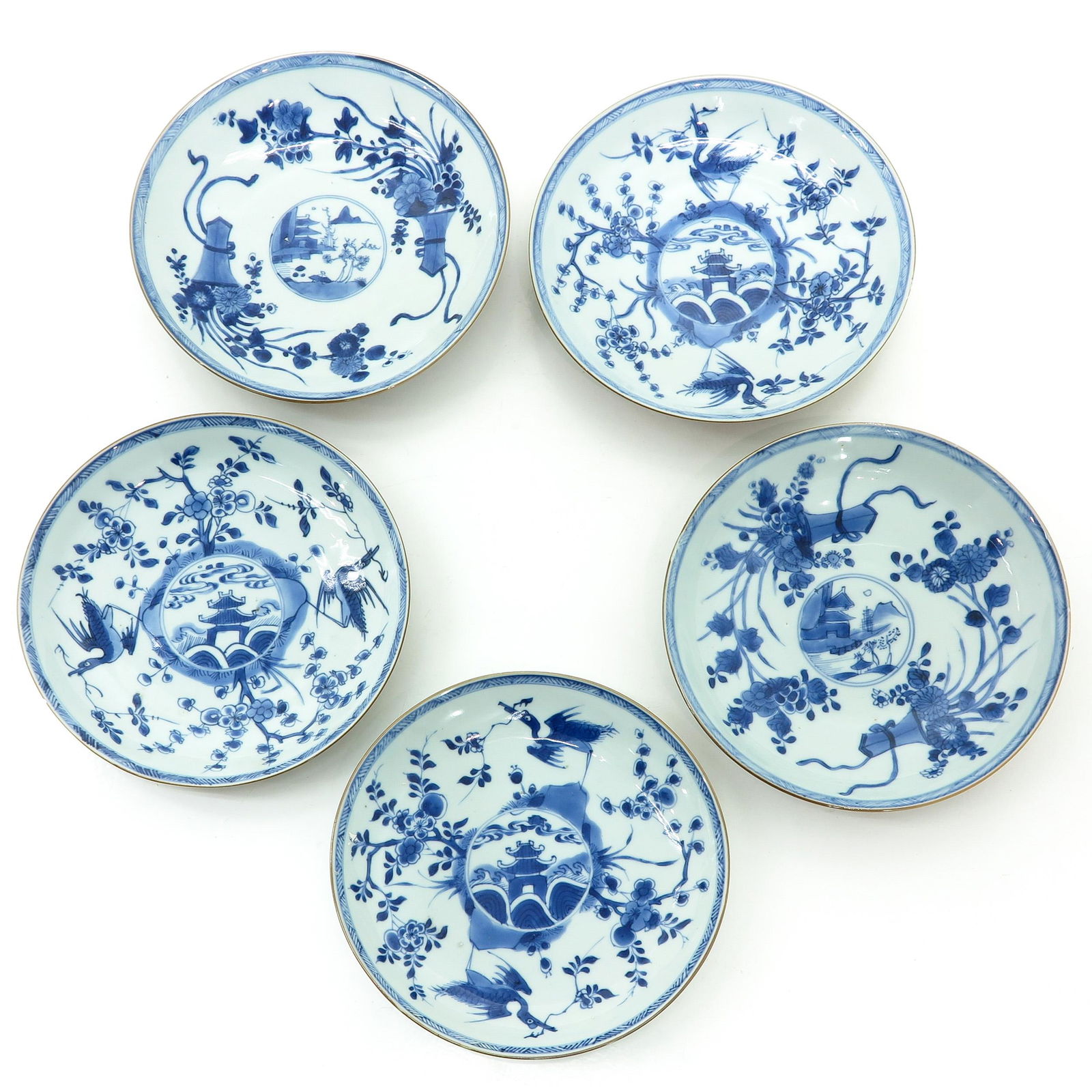 A Collection of Five Blue and White Plates (1 of 8)