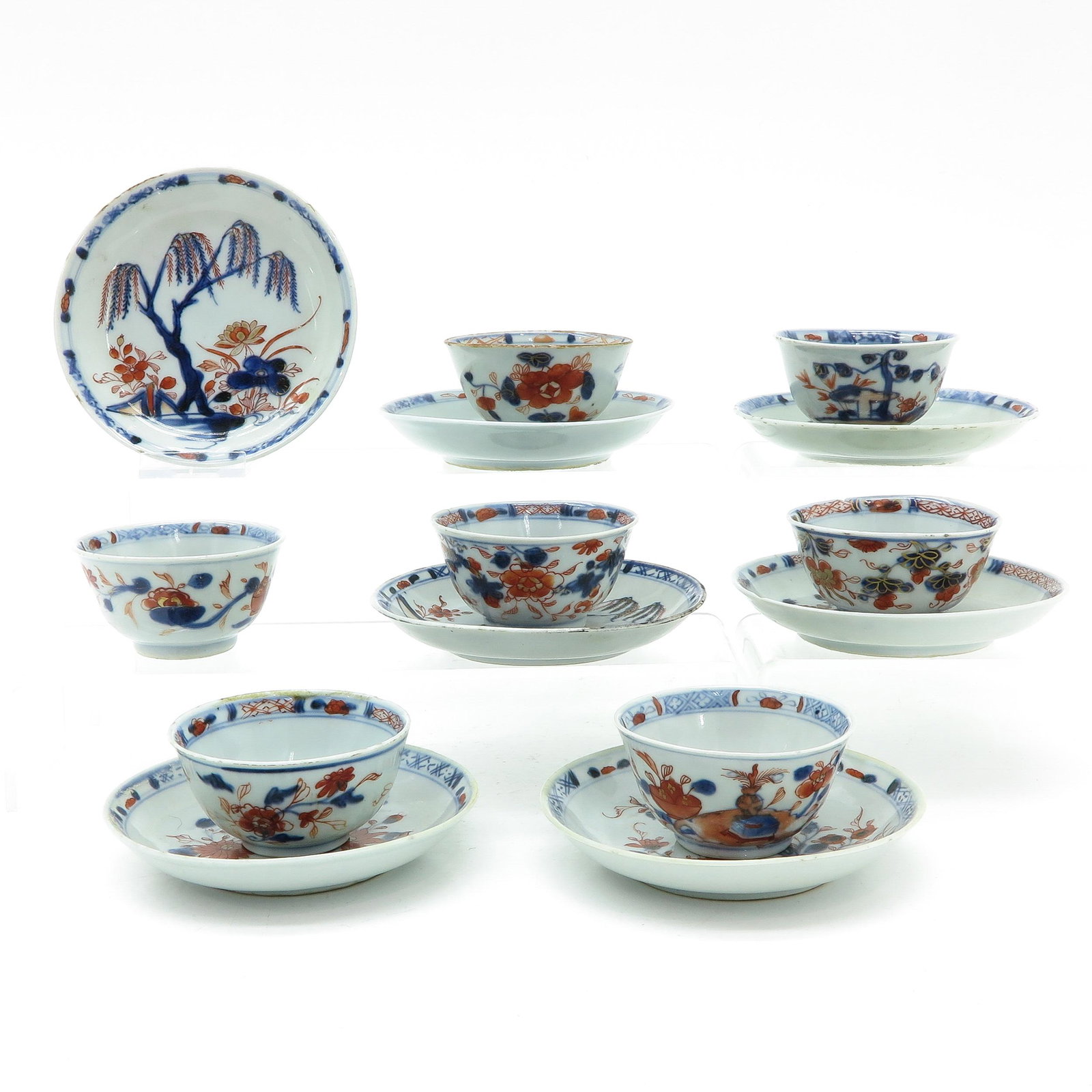 A Collection of Cups and Saucers: Including 7 cups and saucers, saucers are 12 cm. in diameter, 18th Century, in diverse conditions.