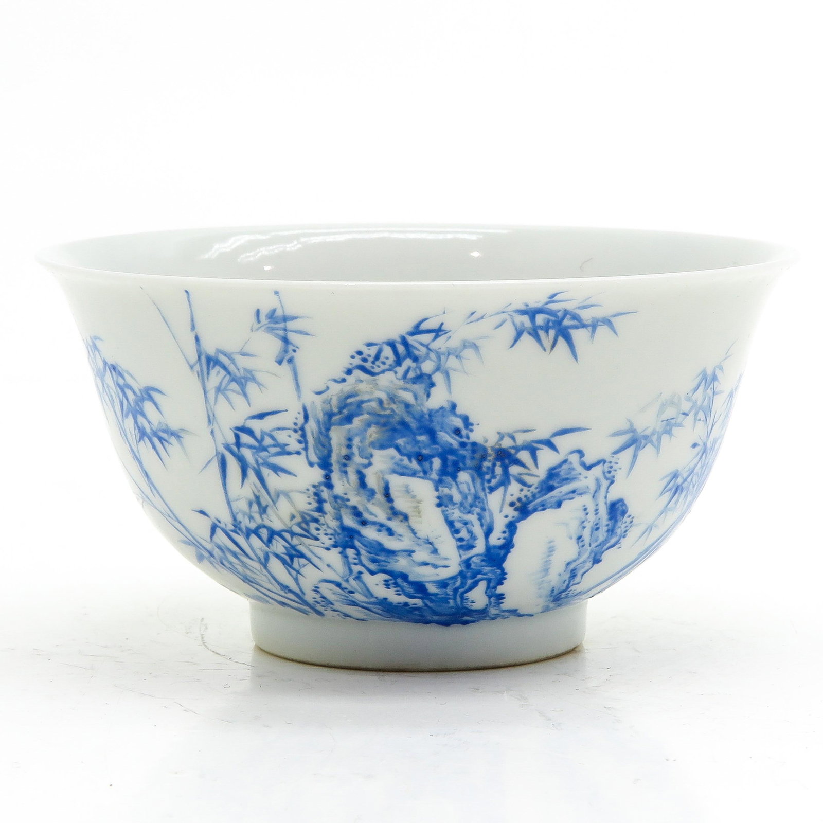 A Blue and White Bowl: Depicting bamboo and Chinese poem, 10 cm. in diameter, Yongzheng.