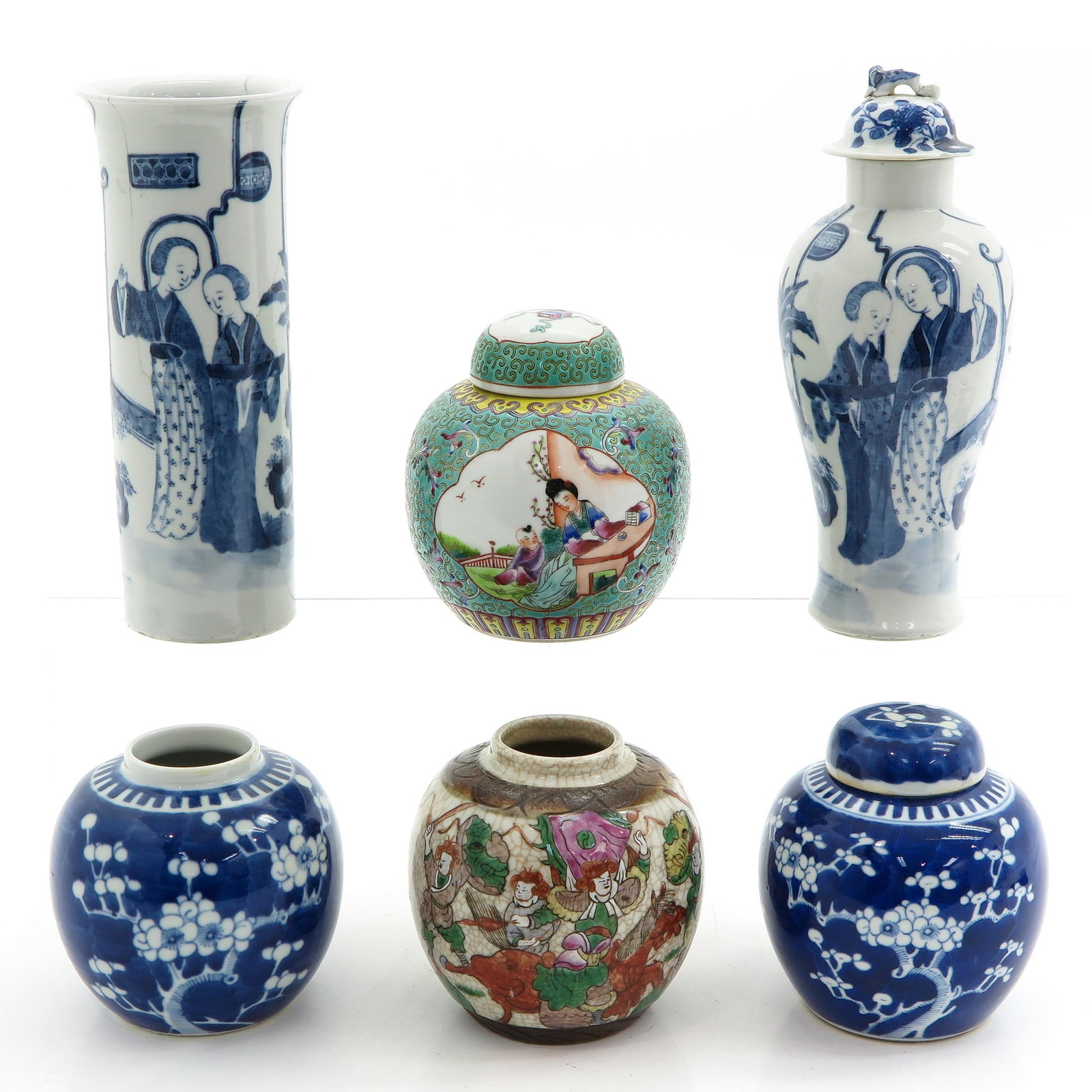 A Collection of Chinese Porcelain: Including 4 Ginger Jars and 2 Vases, tallest is 25 cm., in diverse conditions.