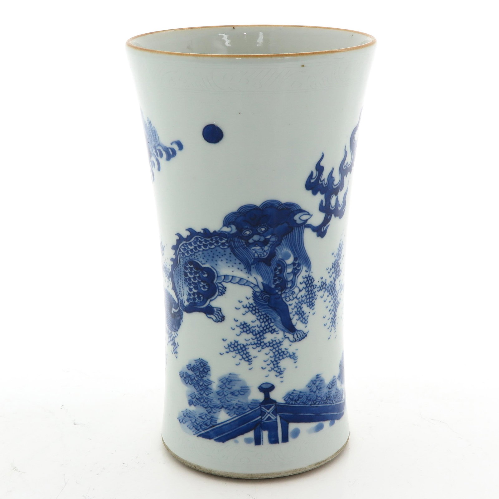 A Blue a White Vase: Kylin decor, 22 cm. tall.