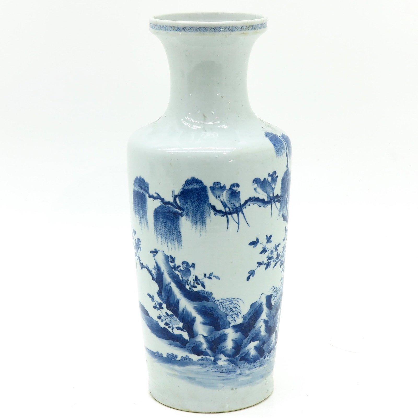 A Blue and White Vase: Landscape decor and Chinese poem, 46 cm. tall.