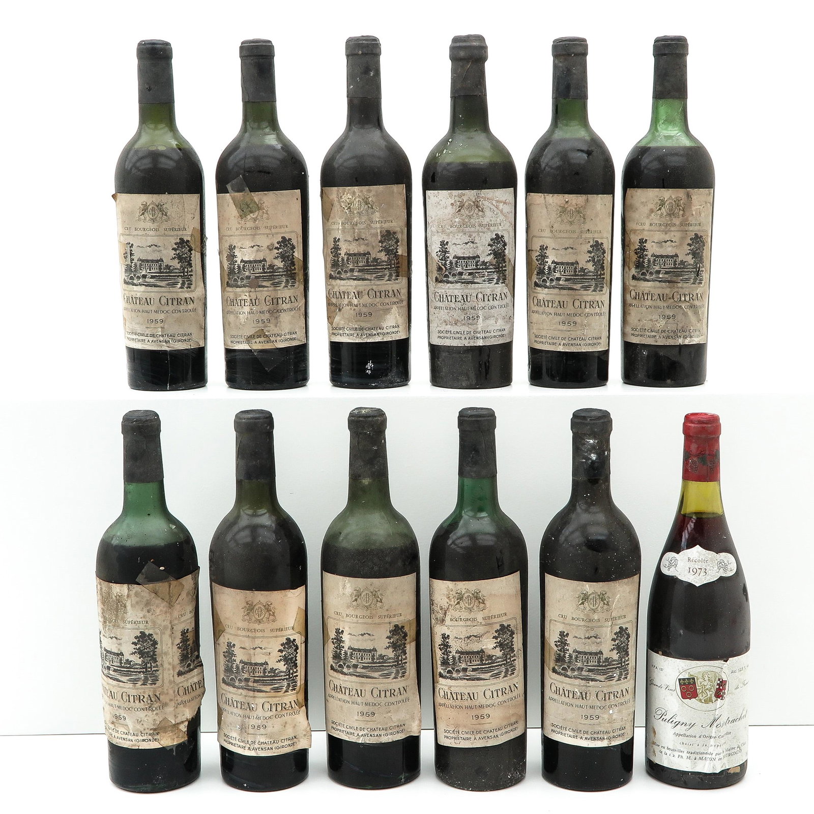A Collection of 12 Bottles of Wine: consisting of 12 bottles of wine, including Chateau Citran 1959