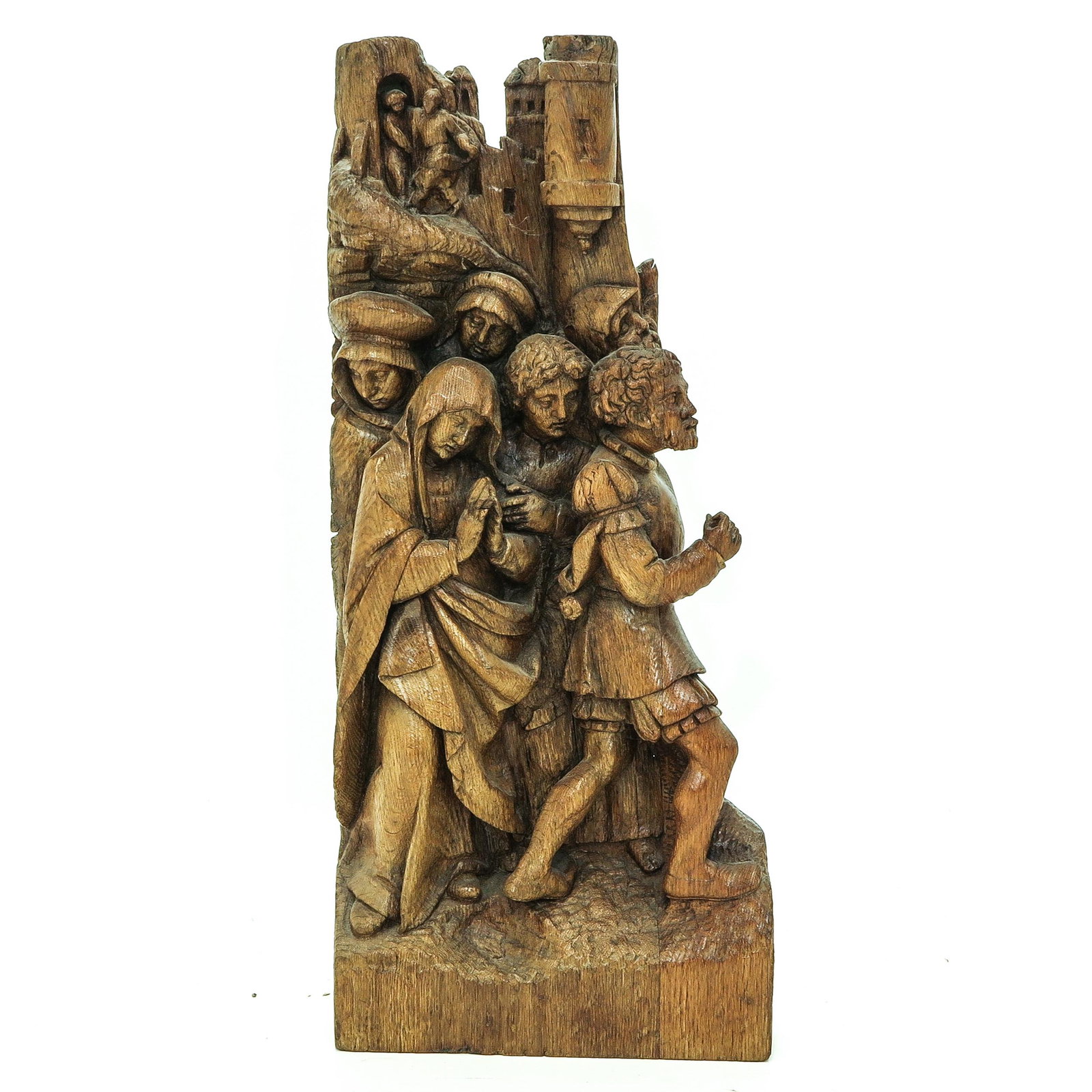 A 16th Century Retable: Including Mary and John, height 62 cm.