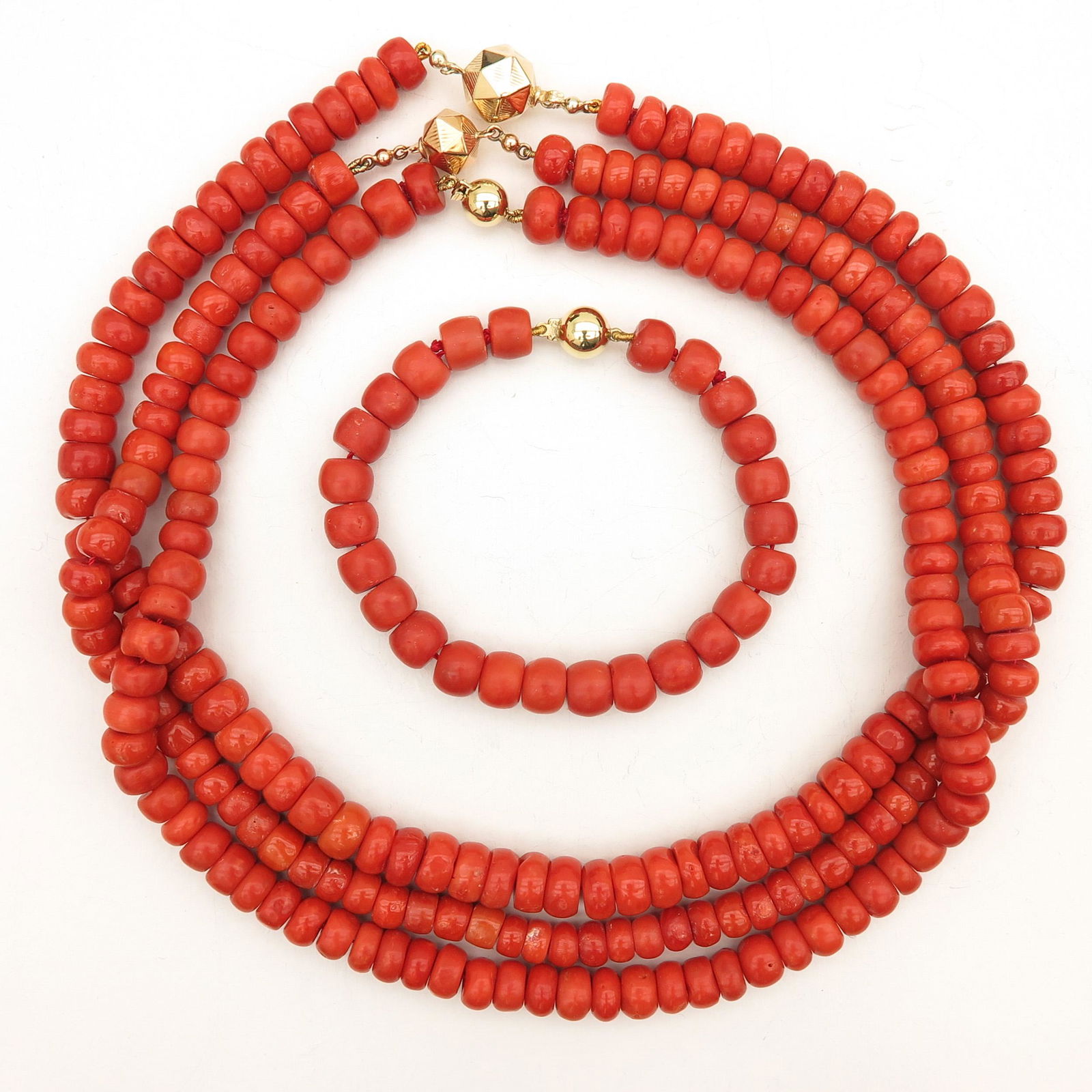 Three Red Coral Necklaces and One Bracelet (1 of 2)