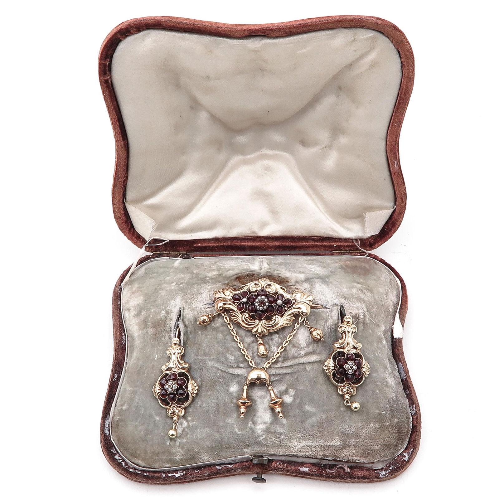 A 19th Century Brooch and Earrings in Foudraal (1 of 3)