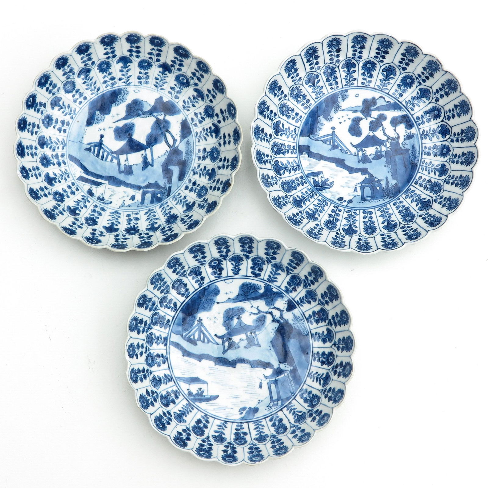 A Series of Three Blue and White Plates (1 of 8)