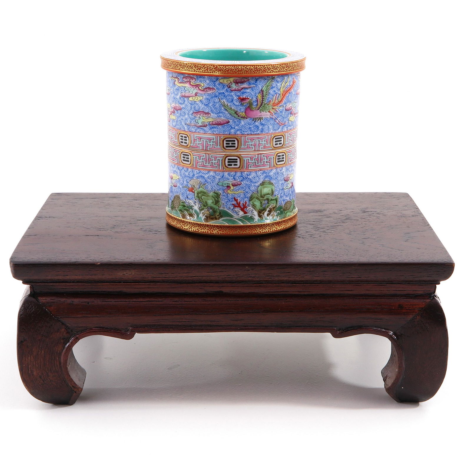 A Famille Rose Brush Pot and Base (1 of 9)