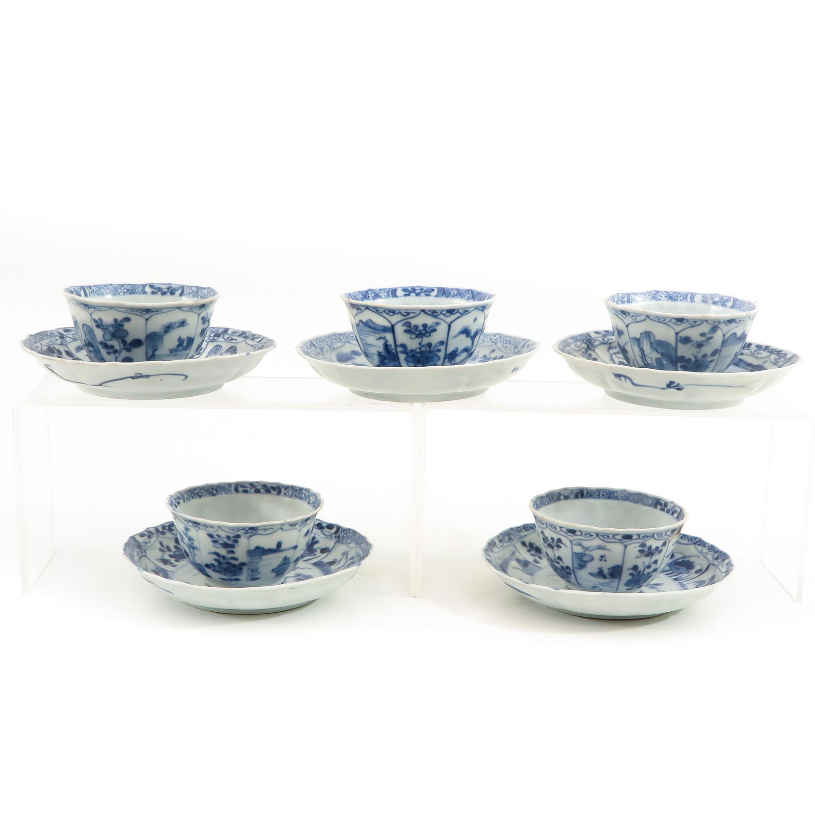 Five Blue and White Cups and Saucers (1 of 9)
