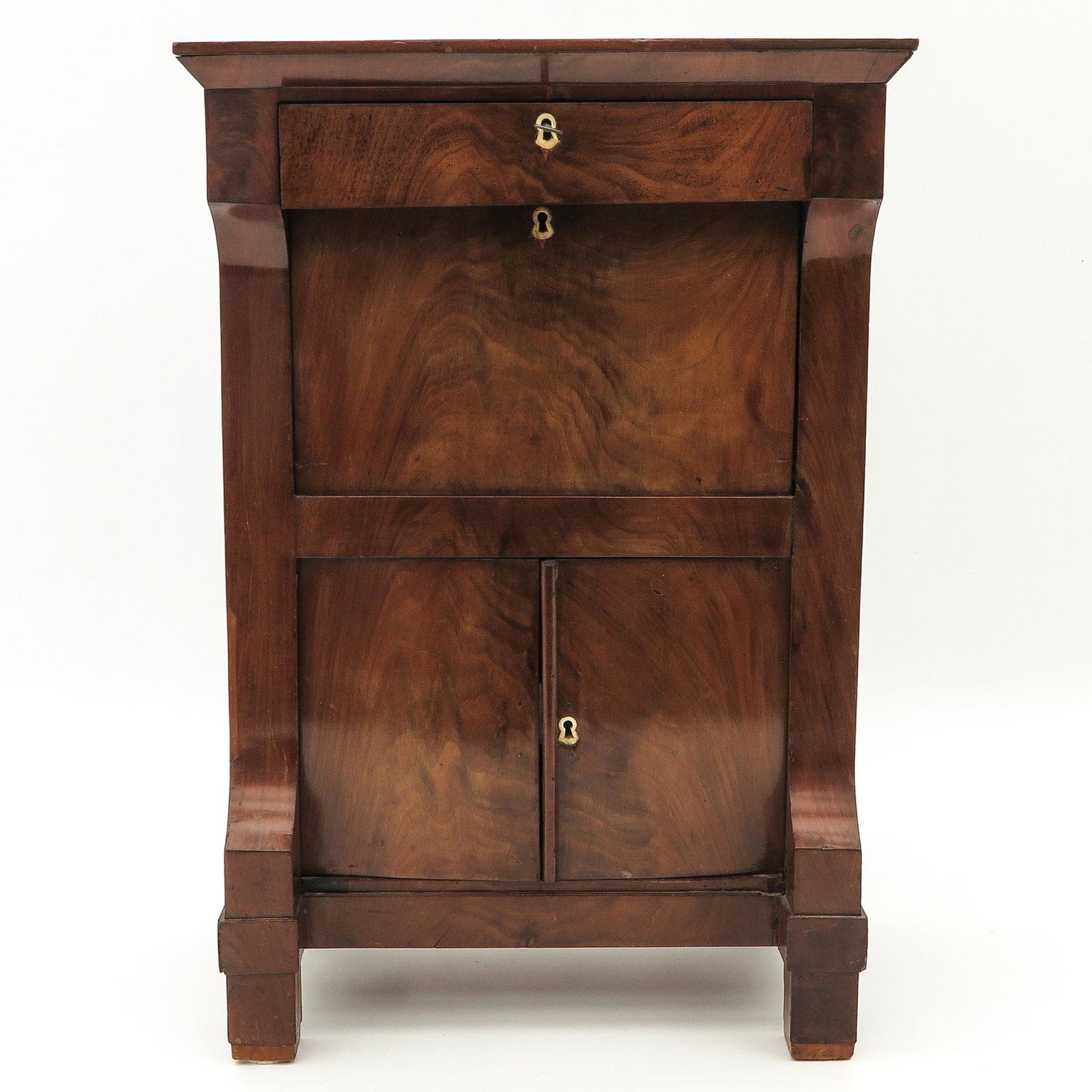 A 19th Century Miniature Secretary: Made in 1st half of the 19h Century of oak with walnut veneer, 64 cm. tall.