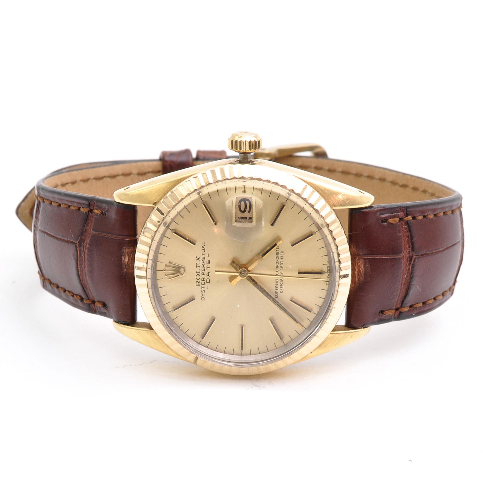 A Mens Oyster Perpetual Rolex: On leather band. Watch is not in working order.