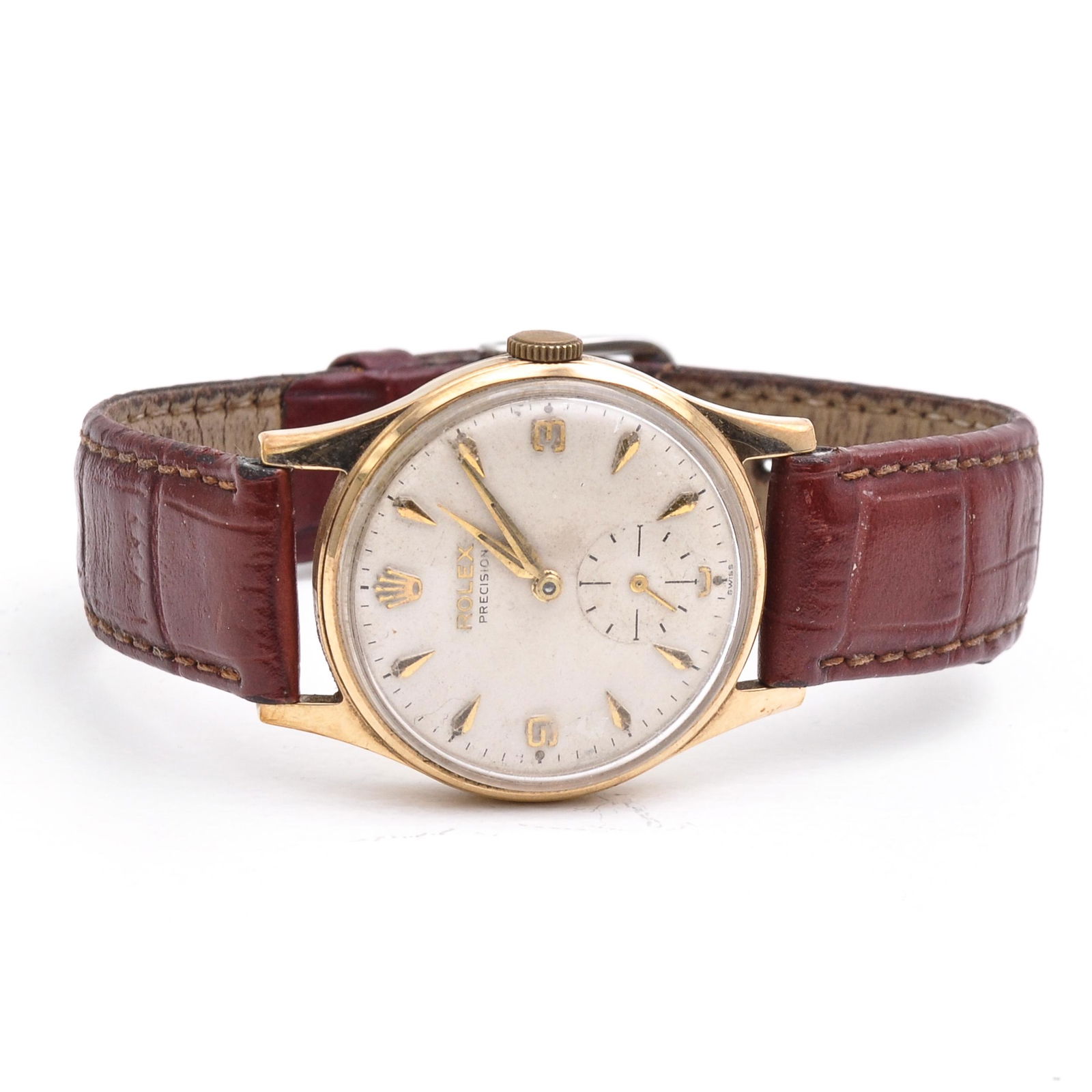 A Mens Precision Rolex: On leather band. Watch is not in working order.