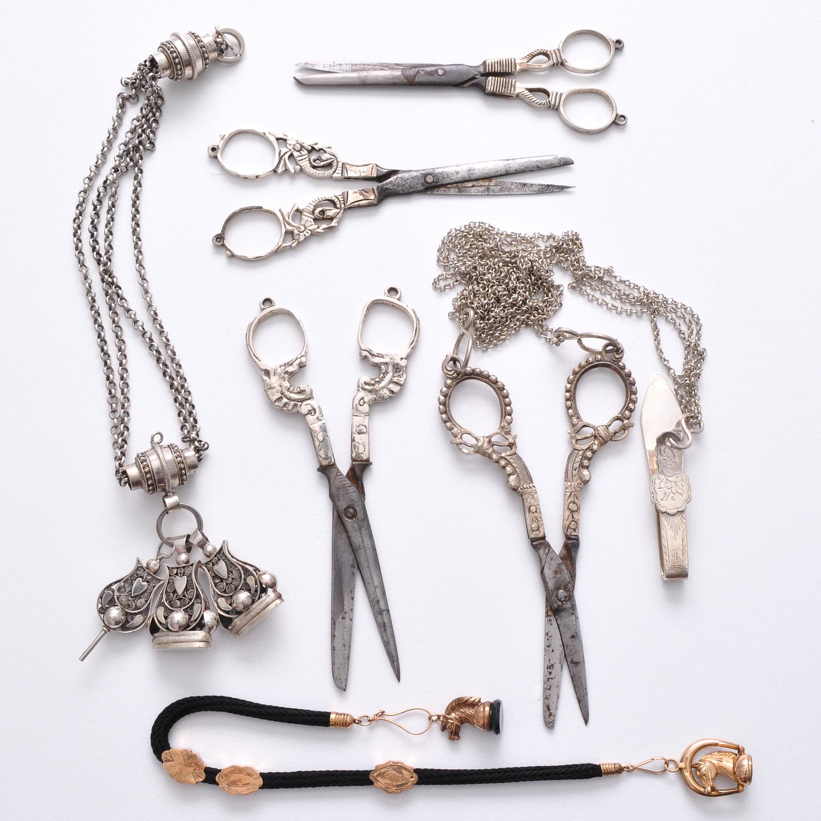 A Lot of Antique Scissor and Watch Chains (1 of 2)