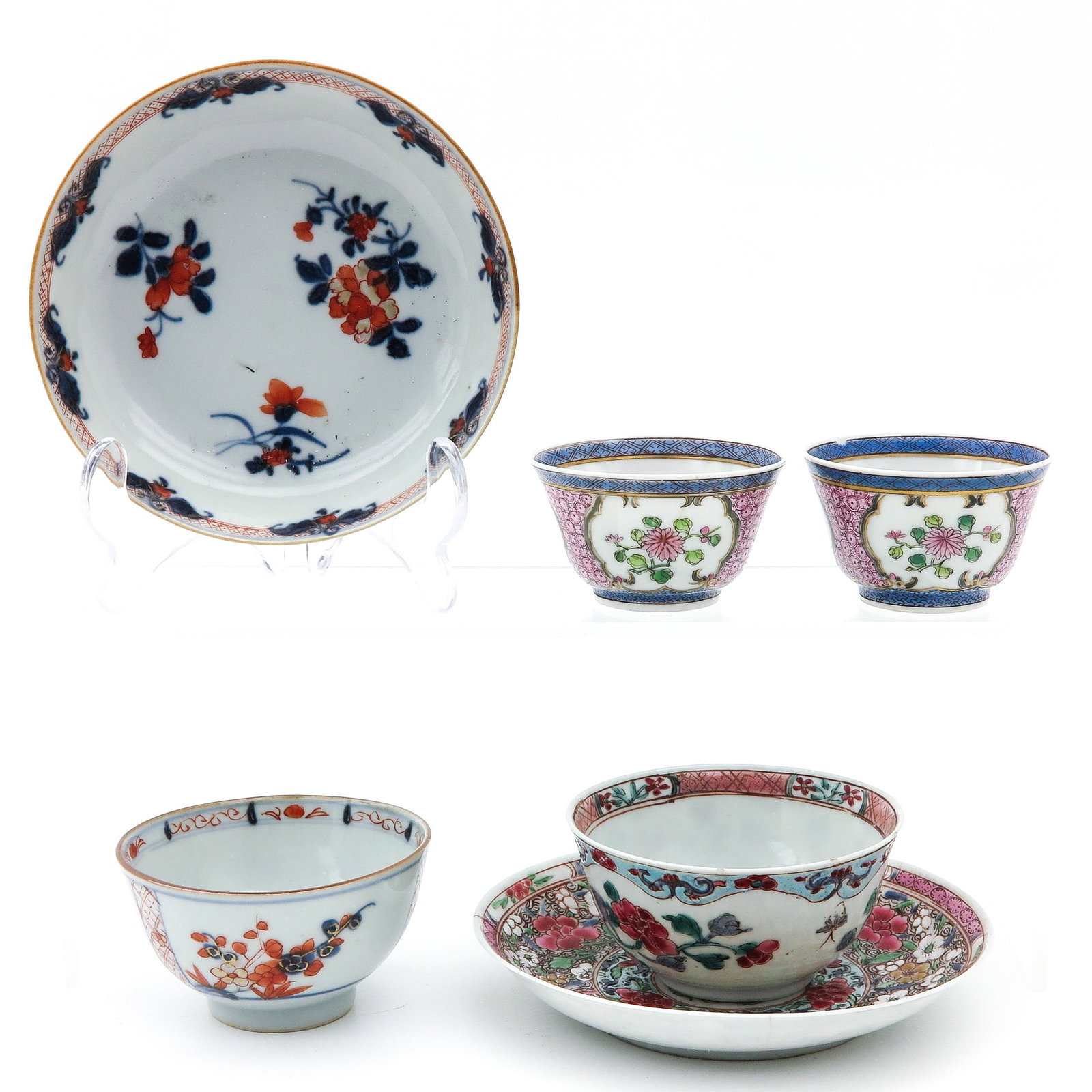 A Diverse Collection of Cups and Saucers: Including 4 cups and 2 saucers, saucers are 12 cm. in diameter, in diverse conditions.
