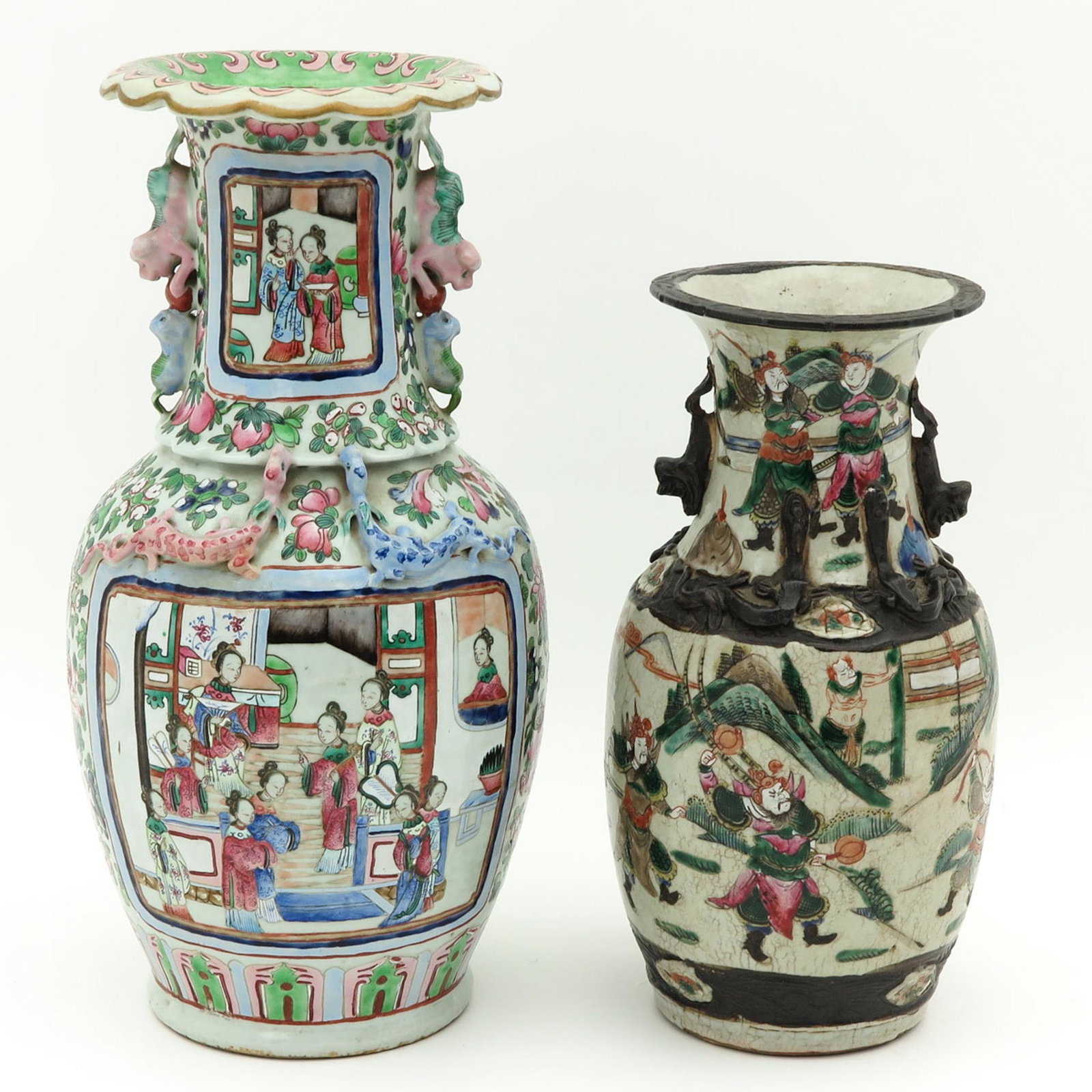 A Nanking and Cantonese Vase: Cantonese vase is 43 cm. and restored, Nanking vase is 34 cm. tall.