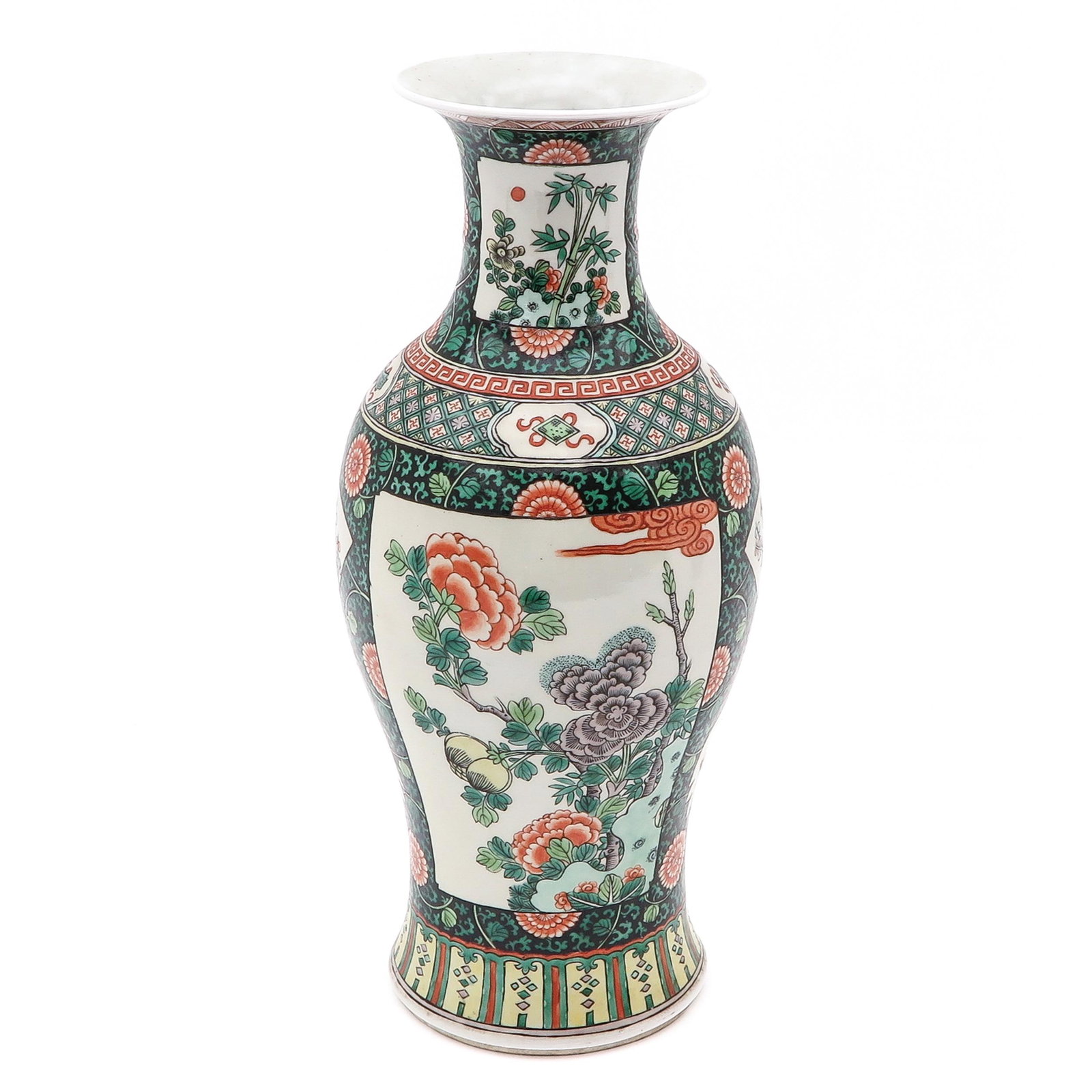 A Famille Verte Vase: Decorated with flowers and birds, 46 cm. tall.