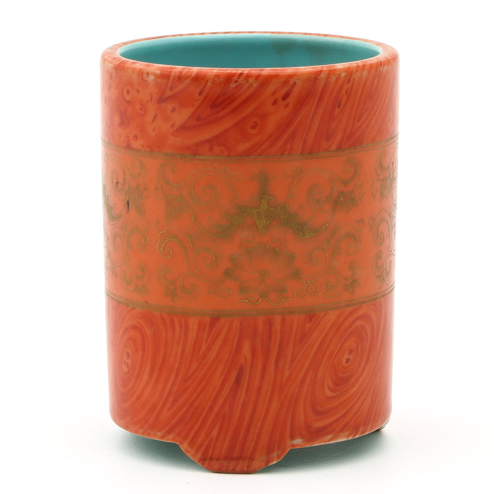 A Faux Bois Brush Pot: Qianlong mark, 10 cm. tall.