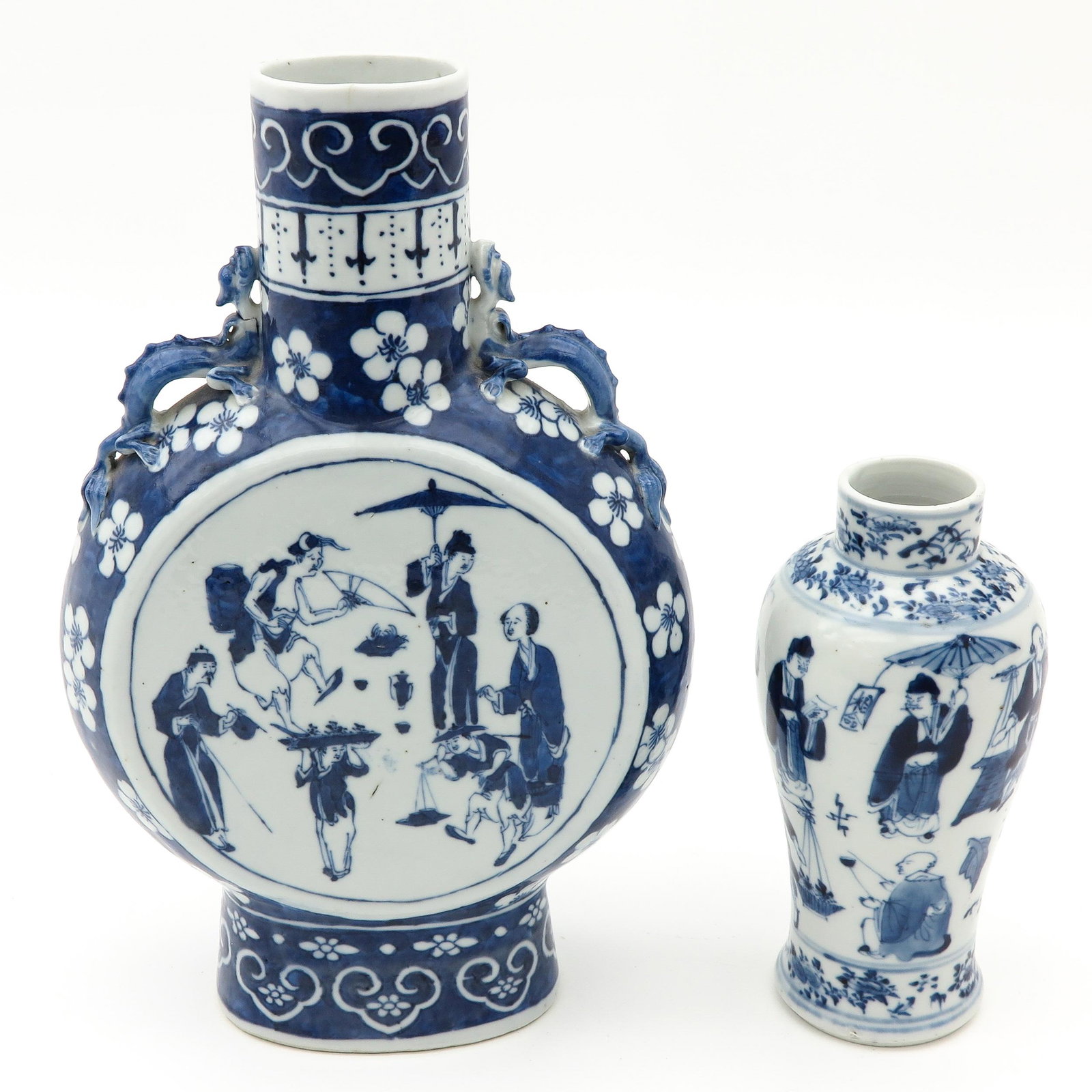 A Vase and Moon Bottle: Decorated with Chinese figures, Moon bottle is 31 cm. tall.