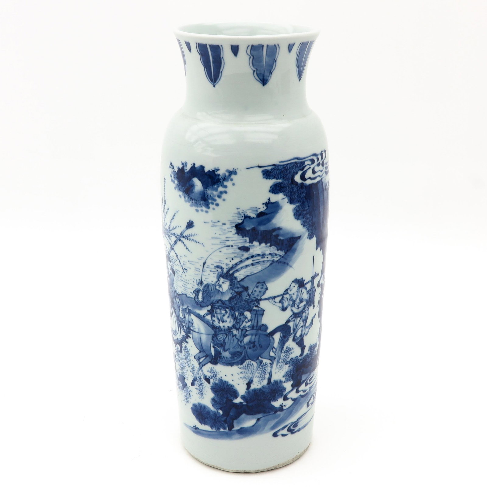 A Blue and White Vase: Decorated with Chinese figures on horseback in landscape, 43 cm. tall.