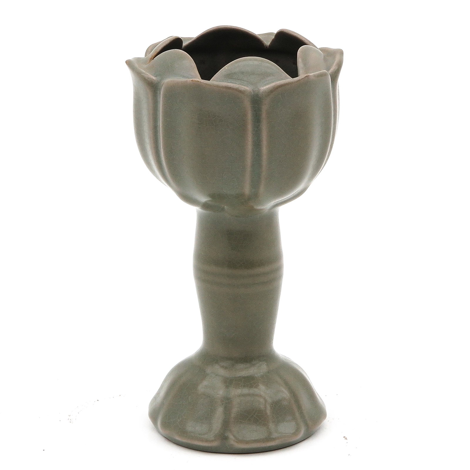 A Celadon Vase: In the form of a tulip, 18 cm. tall.