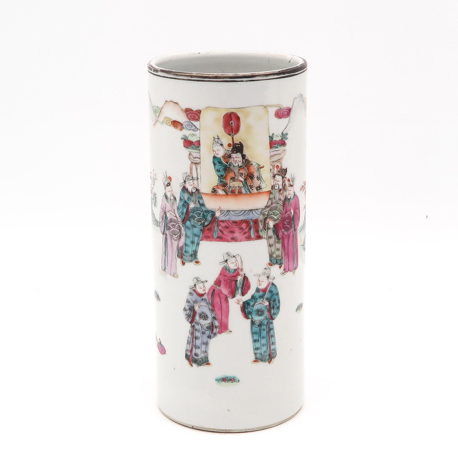 A Famille Rose Vase: 2 side decor of Chinese figures and text, 29 cm. tall.
