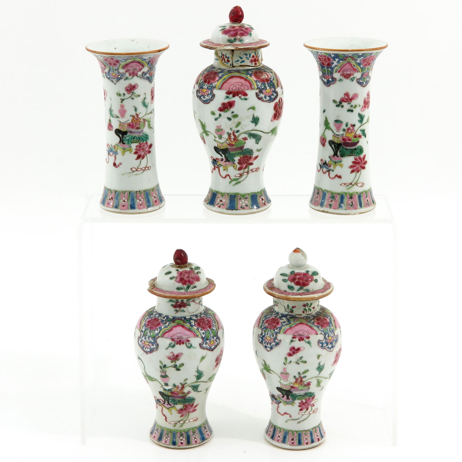 A 5 Piece Famille Rose Garniture Set (1 of 10)