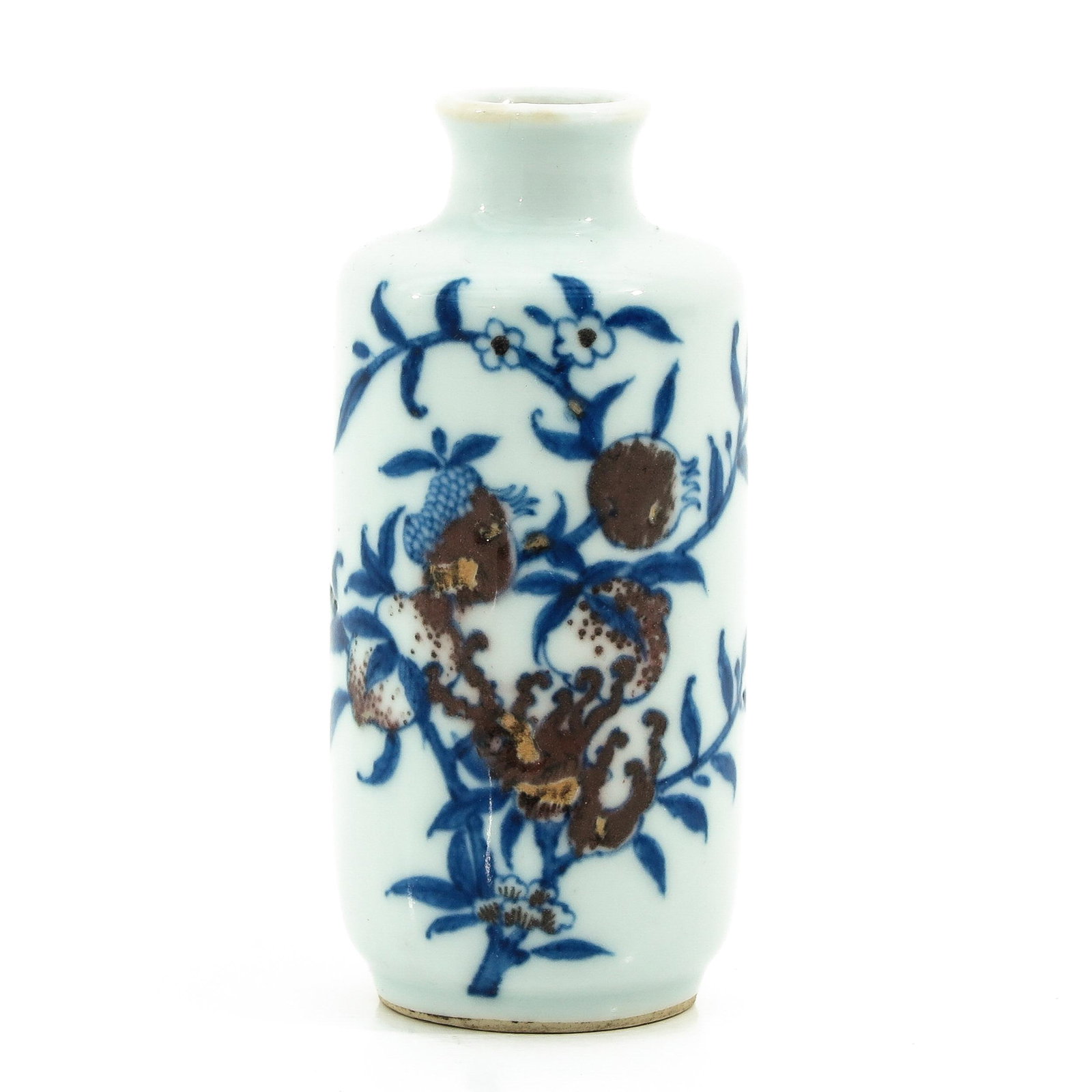 A Miniature Vase: In iron red, and blue floral decor, Qianlong mark, 10 cm. tall.