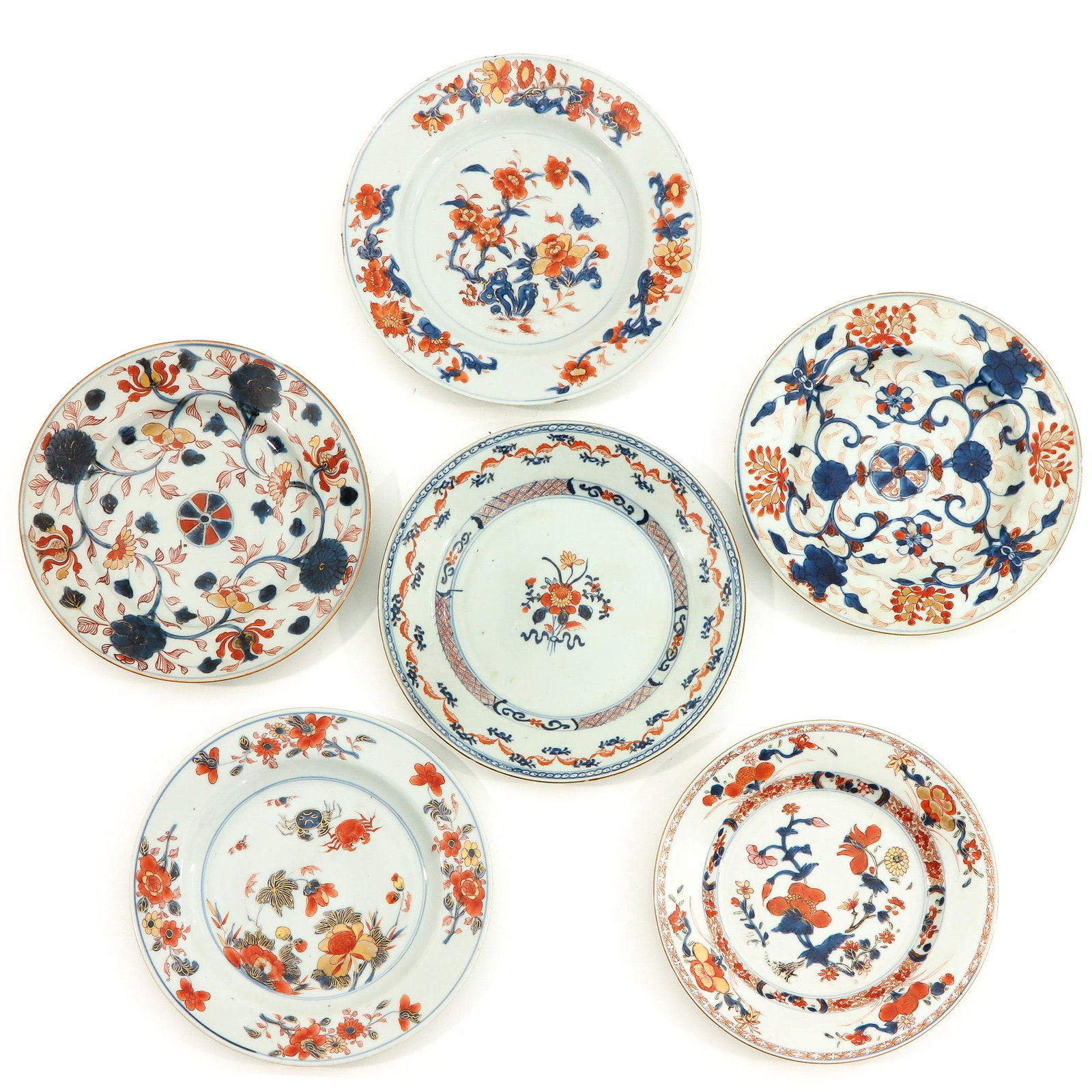 A Collection of 6 Imari Plates: 23 cm. in diameter, chip and hairline.