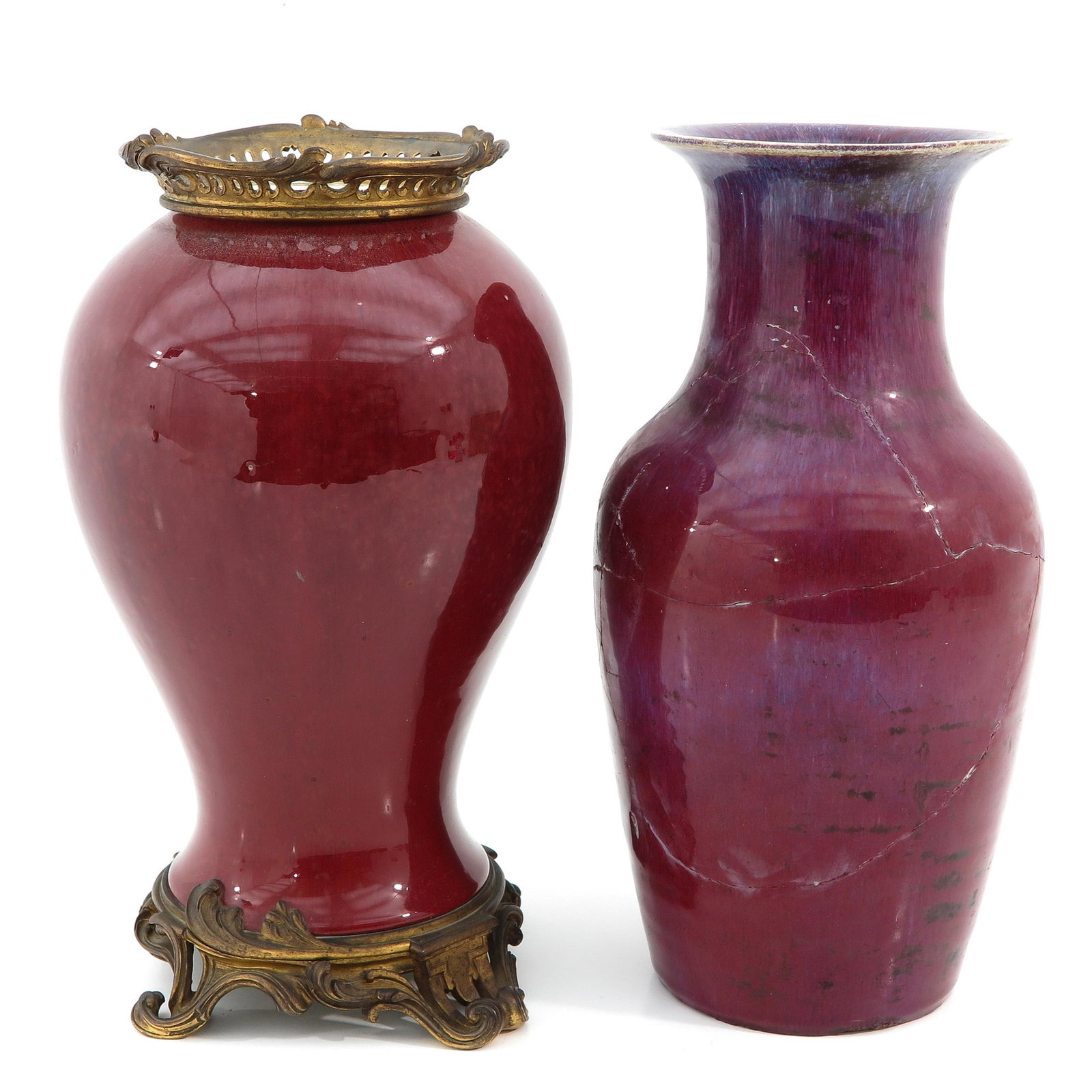 A Lot of 2 Sang de Boeuf Vases: Tallest vase is 41 cm., restored.