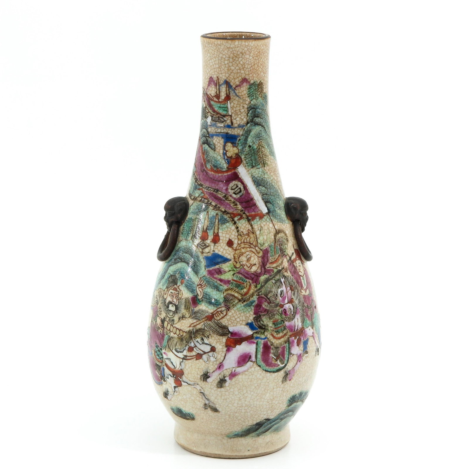 A Nanking Vase: Decorated with Chinese warriors on horseback, 26 cm. tall.