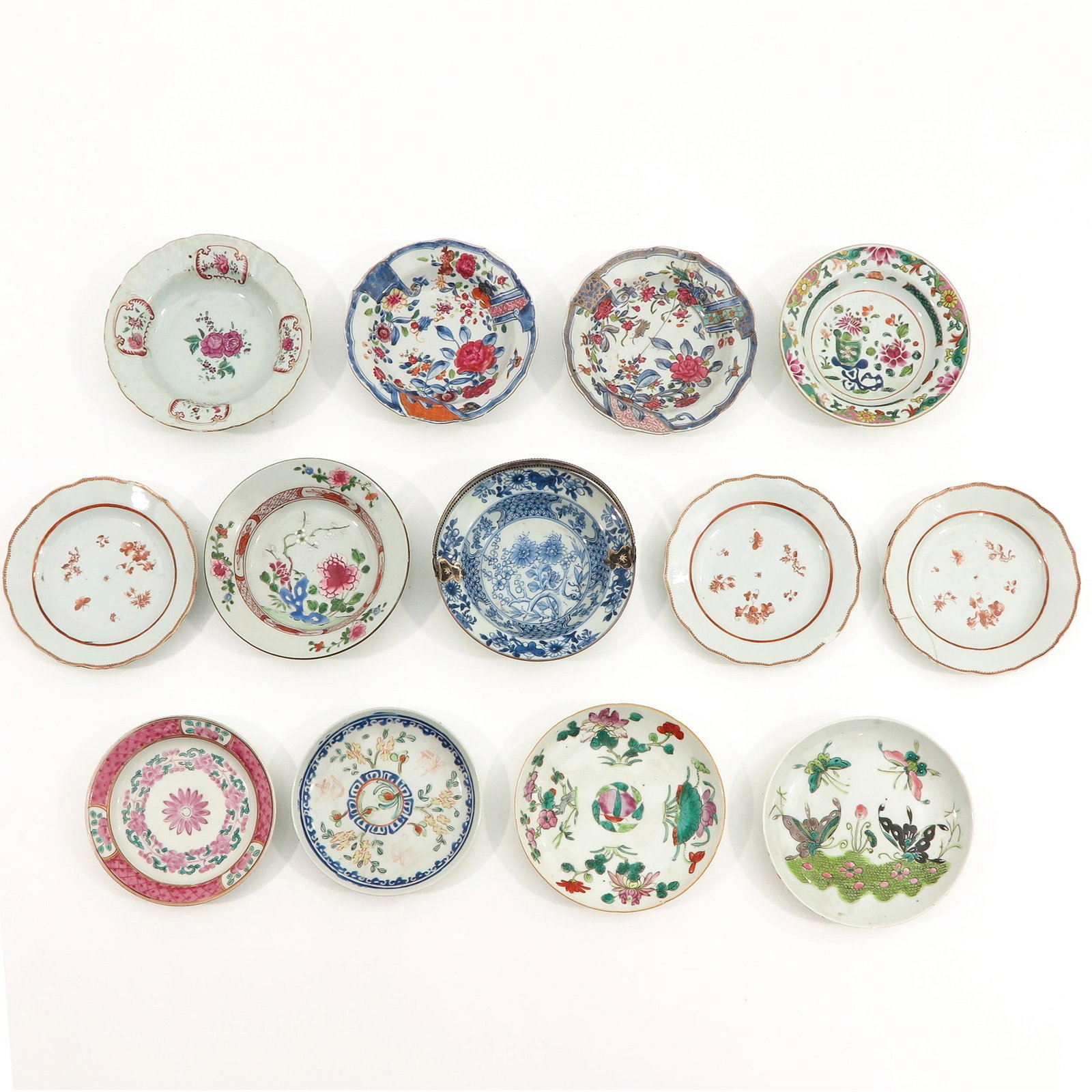 A Diverse Collection of Porcelain: 13 pieces, including 18th Century, dish with silver handle is 16 cm. in diameter.