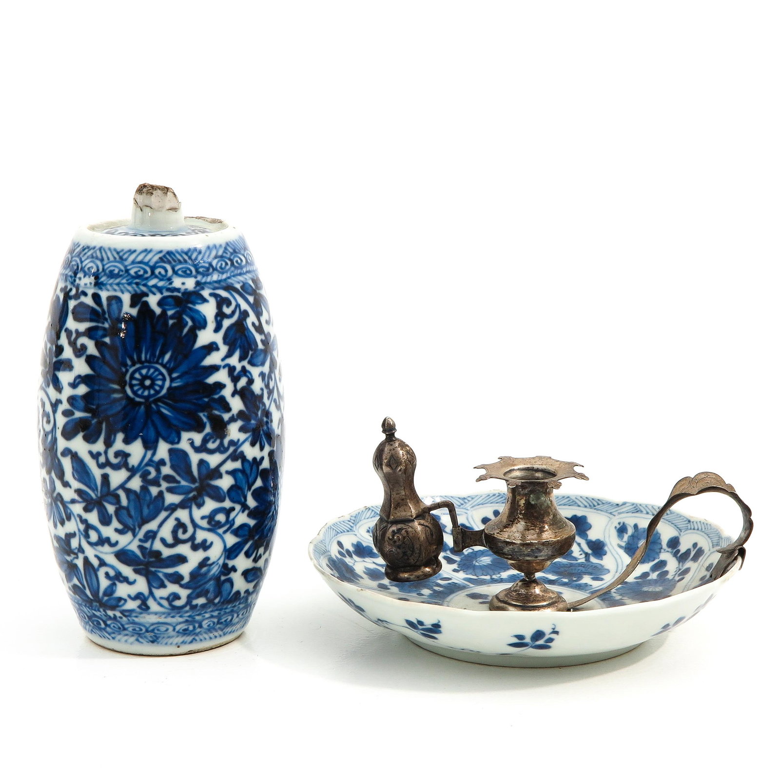 A Diverse Lot of Porcelain: Including candlestick and bottle 14 cm. tall, chip and hairline.