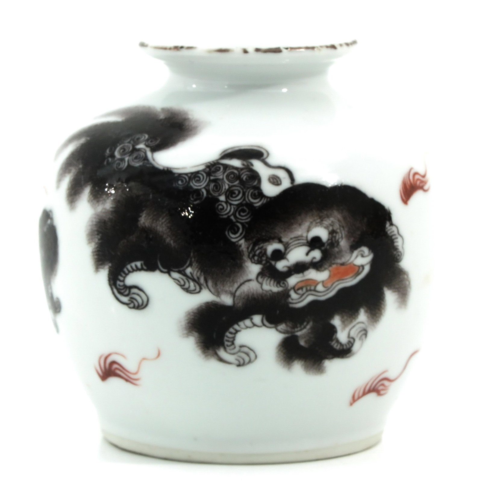 A Kylin Decor Vase: 11 cm. tall, fritting on rim.