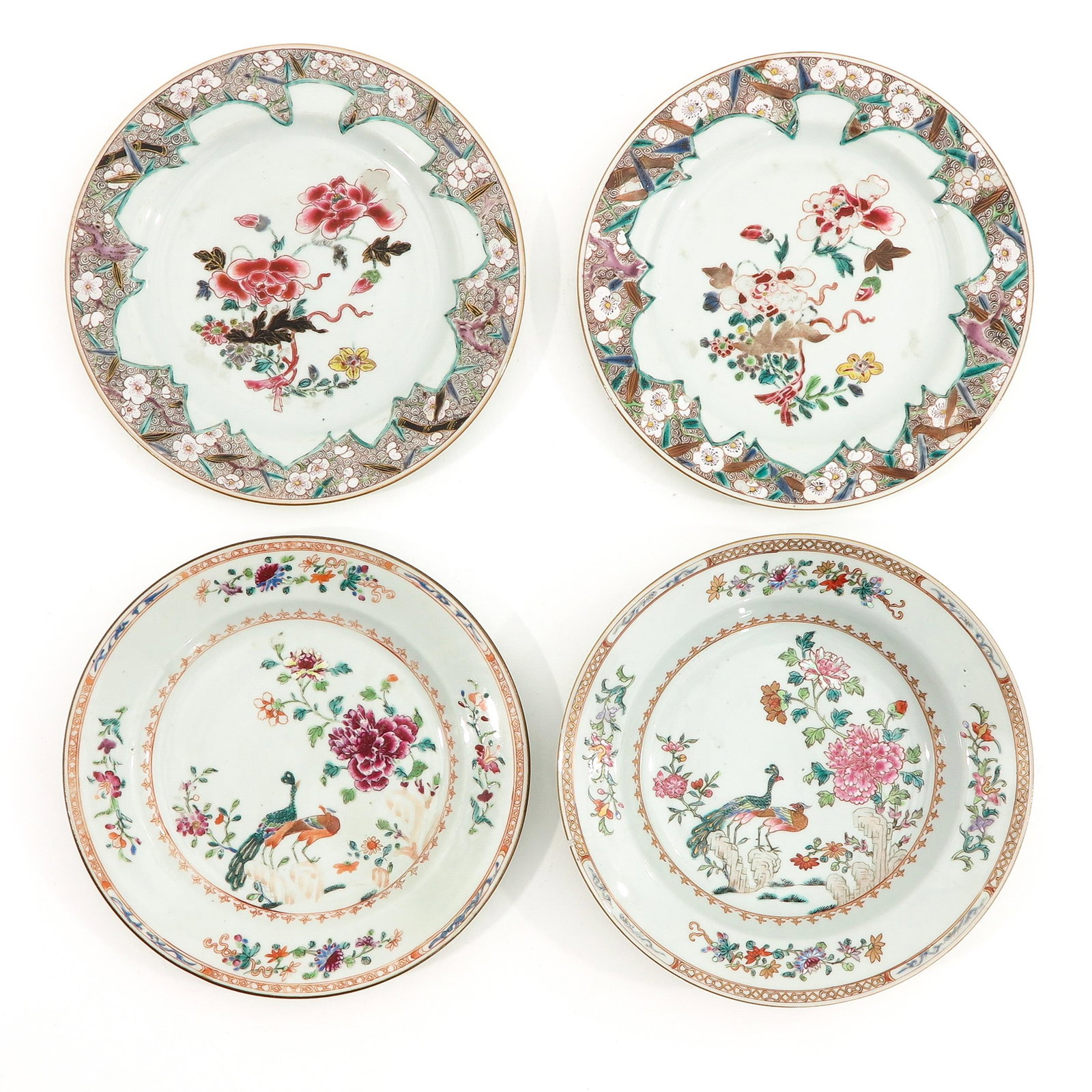 A Collection of 4 Famille Rose Plates: Including 18th Century, 23 cm. in diameter, in diverse conditions.