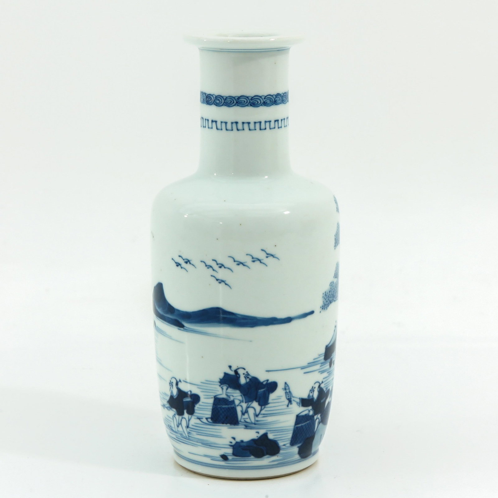 A Blue and White Vase: Depicting landscape scene, 20 cm. tall.