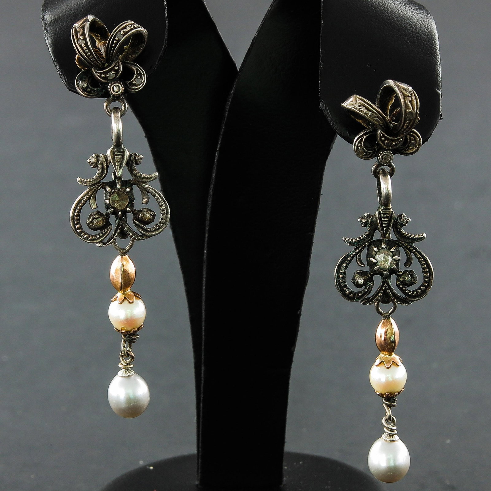 A Pair of Diamond and Pearl Earrings: From the area of Schouwen Duiveland, Netherlands, 70 mm. long.