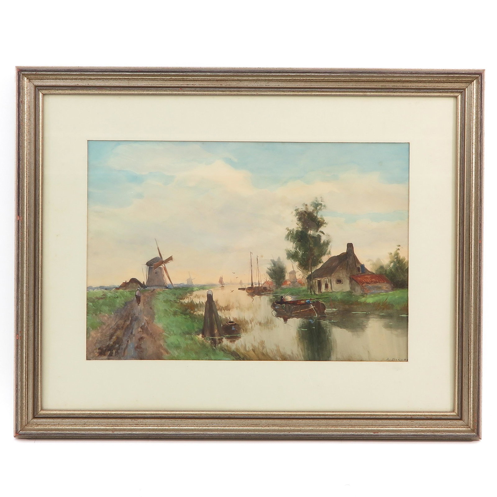 A Water Color Signed A. Dirckx: Depicting river scene, 60 x 40 cm.