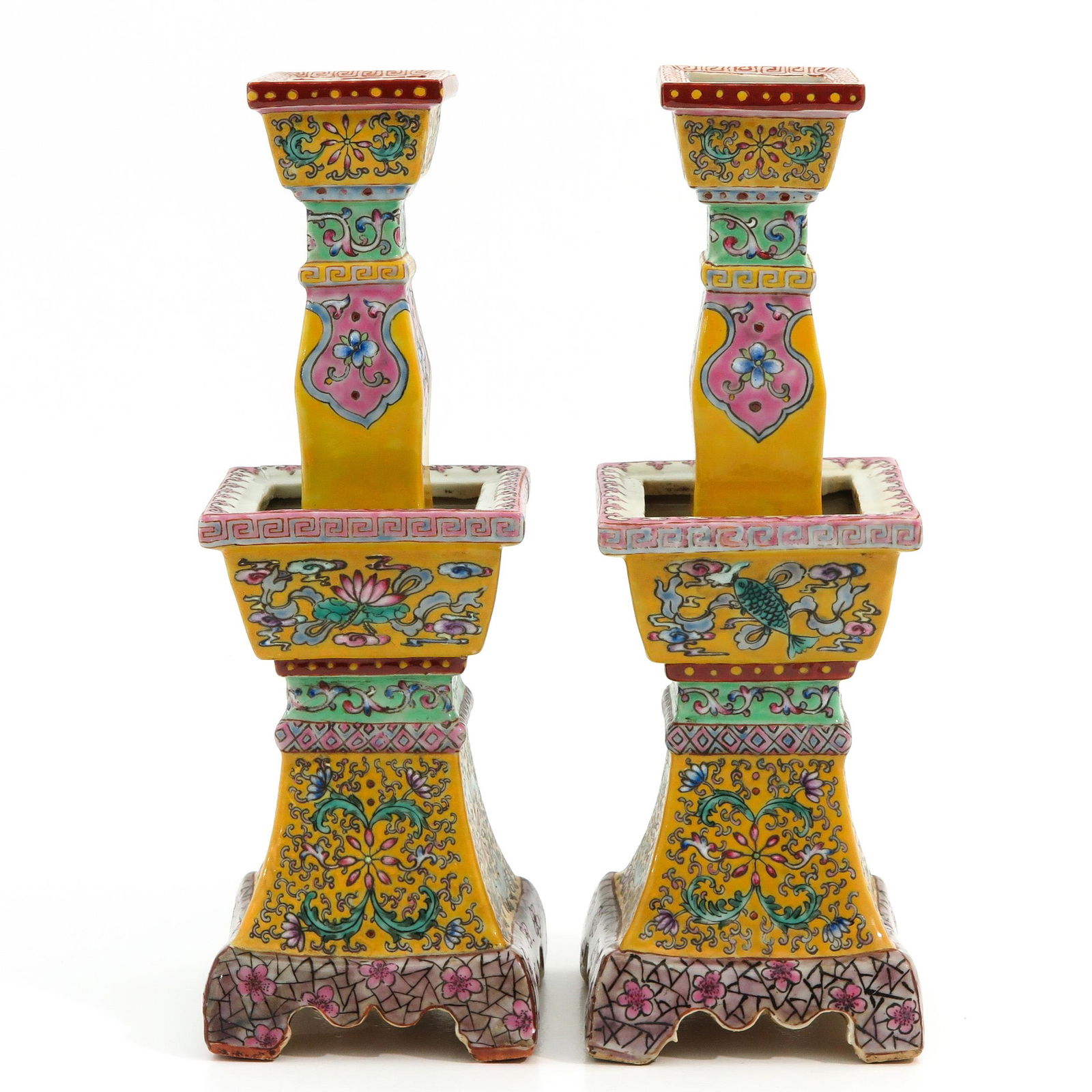 A Pair of Famille Rose Altar Candlesticks (1 of 9)