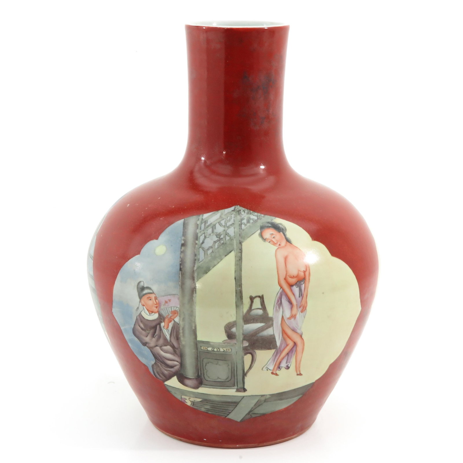 A Large Bottle Vase: Depicting erotic scene, 55 cm. tall.