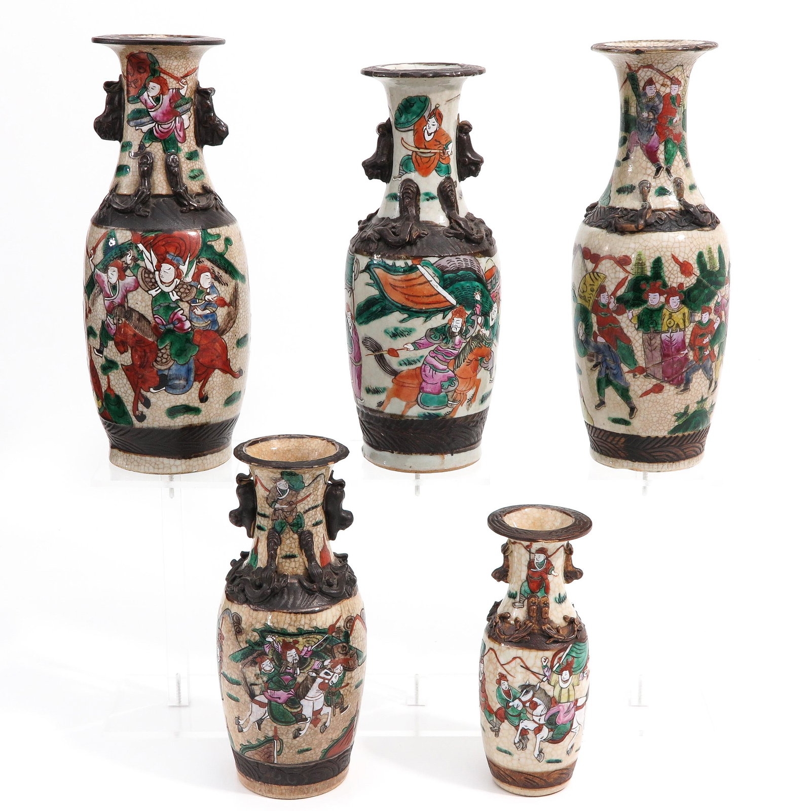 A Lot of 5 Nanking Vases: Tallest vase is 30 cm., in diverse conditions.