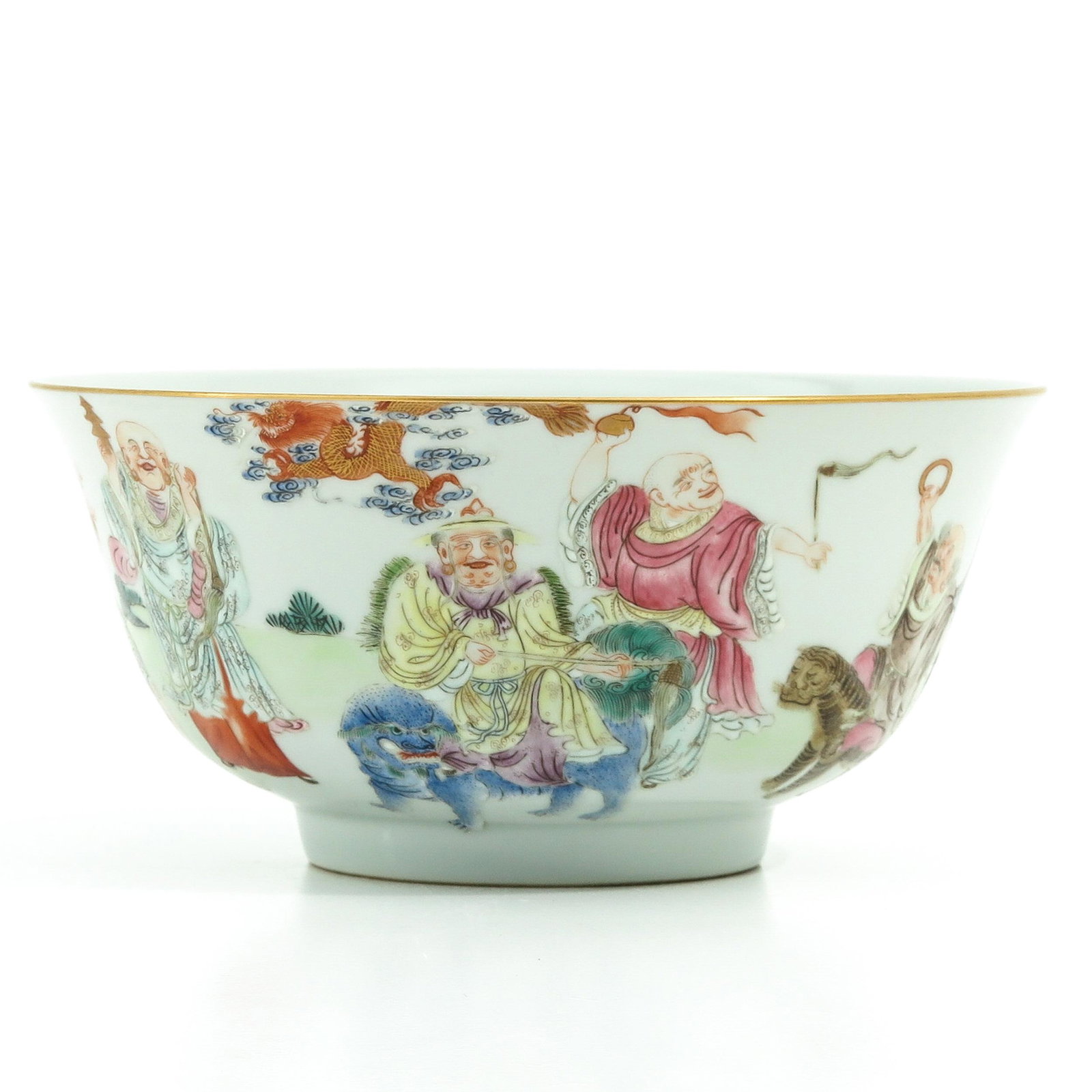 A Famille Rose Bowl: Decorated with Chinese figures, Jiaqing mark, 19 cm. in diameter.