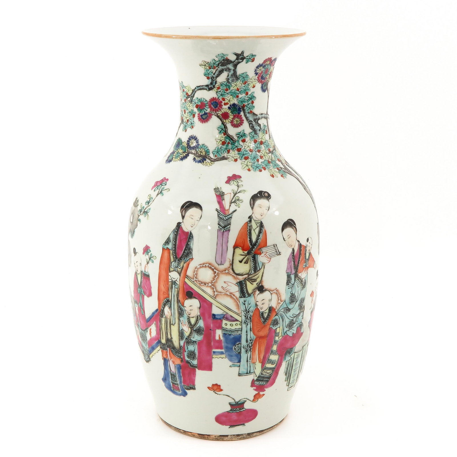 A Famille Rose Vase: Depicting Chinese figures in garden, 44 cm. tall.