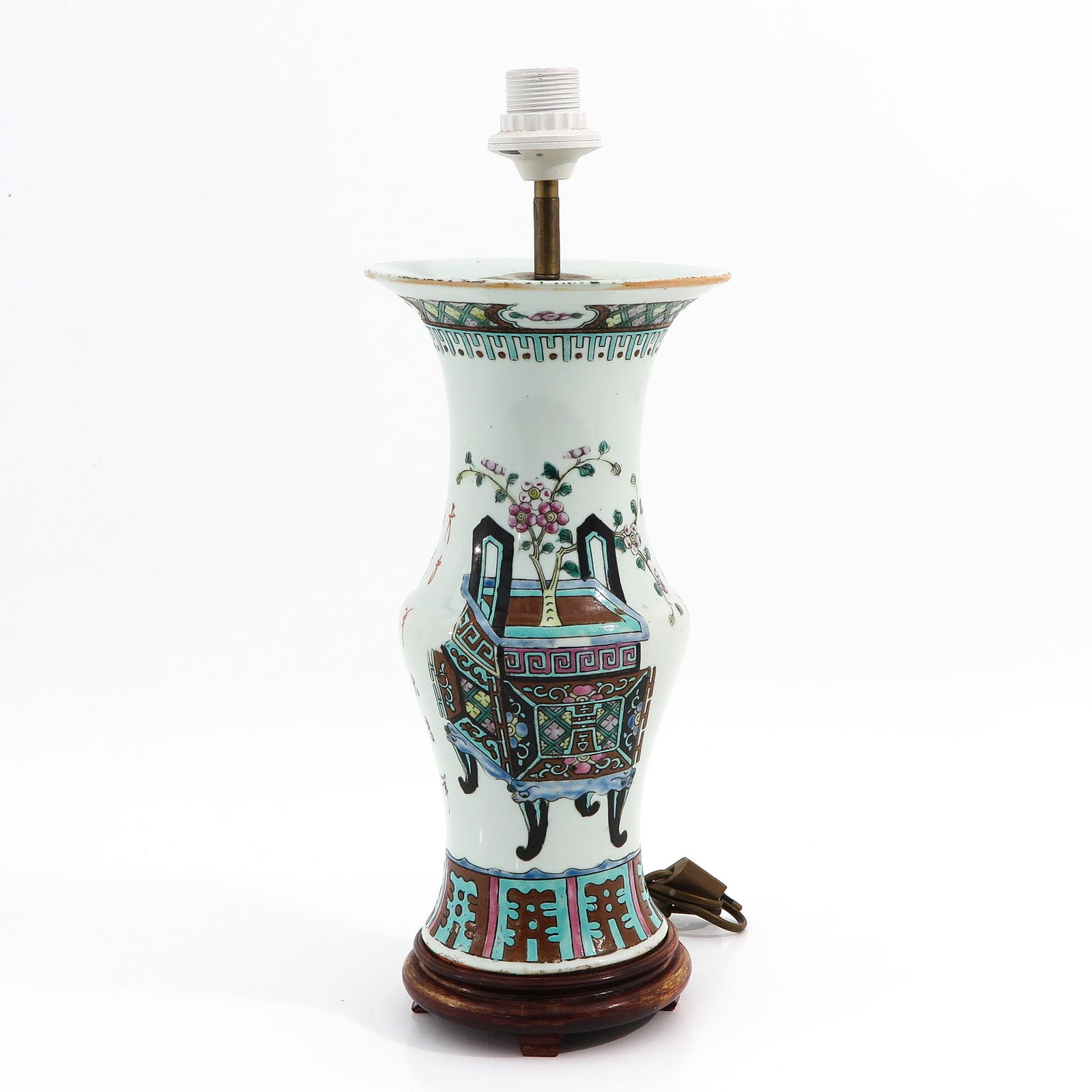 A Chinese Porcelain Lamp: Converted from vase, 52 cm. tall.