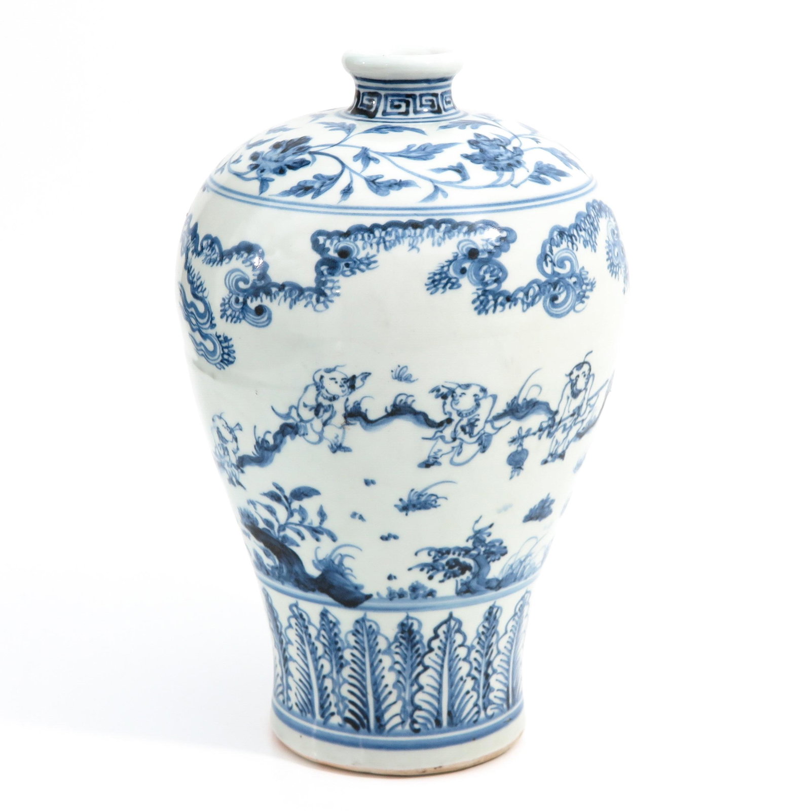 A BLue and White Meiping Vase: Depicting figures in garden, 31 cm. tall.