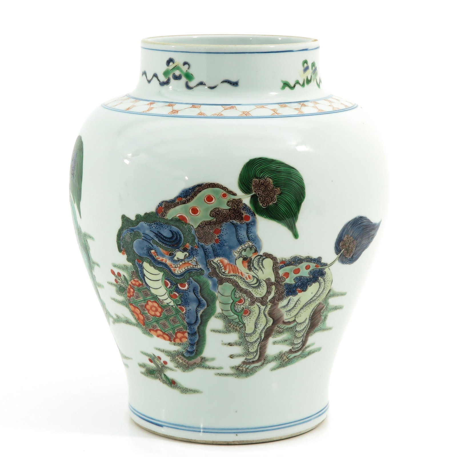 A Famille Verte Jar: Decorated with Kylin, 31 cm. tall.