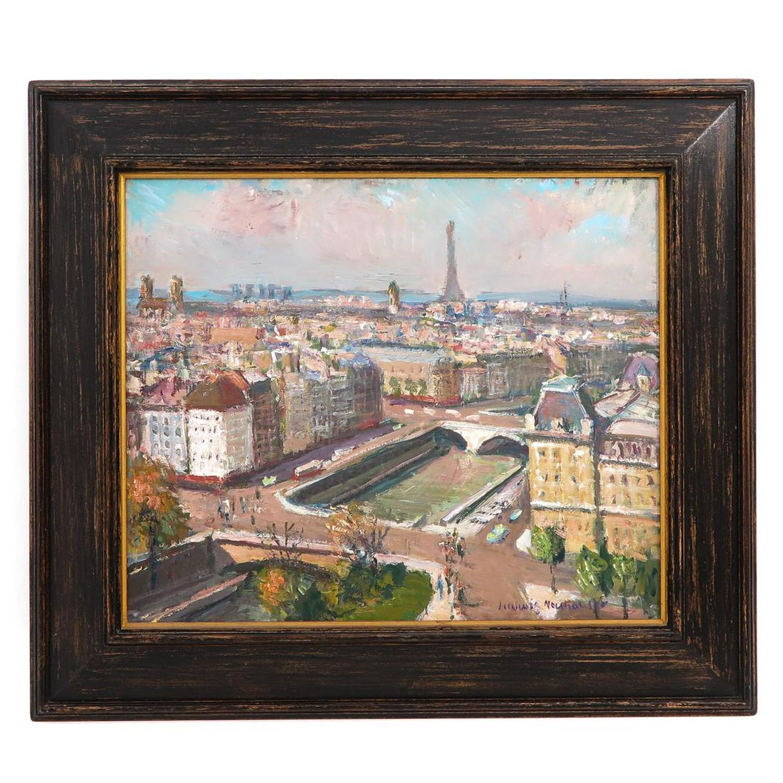 An Oil on Canvas Signed Ludwig Neuhauser: Depicting Paris, 54 x 45 cm.